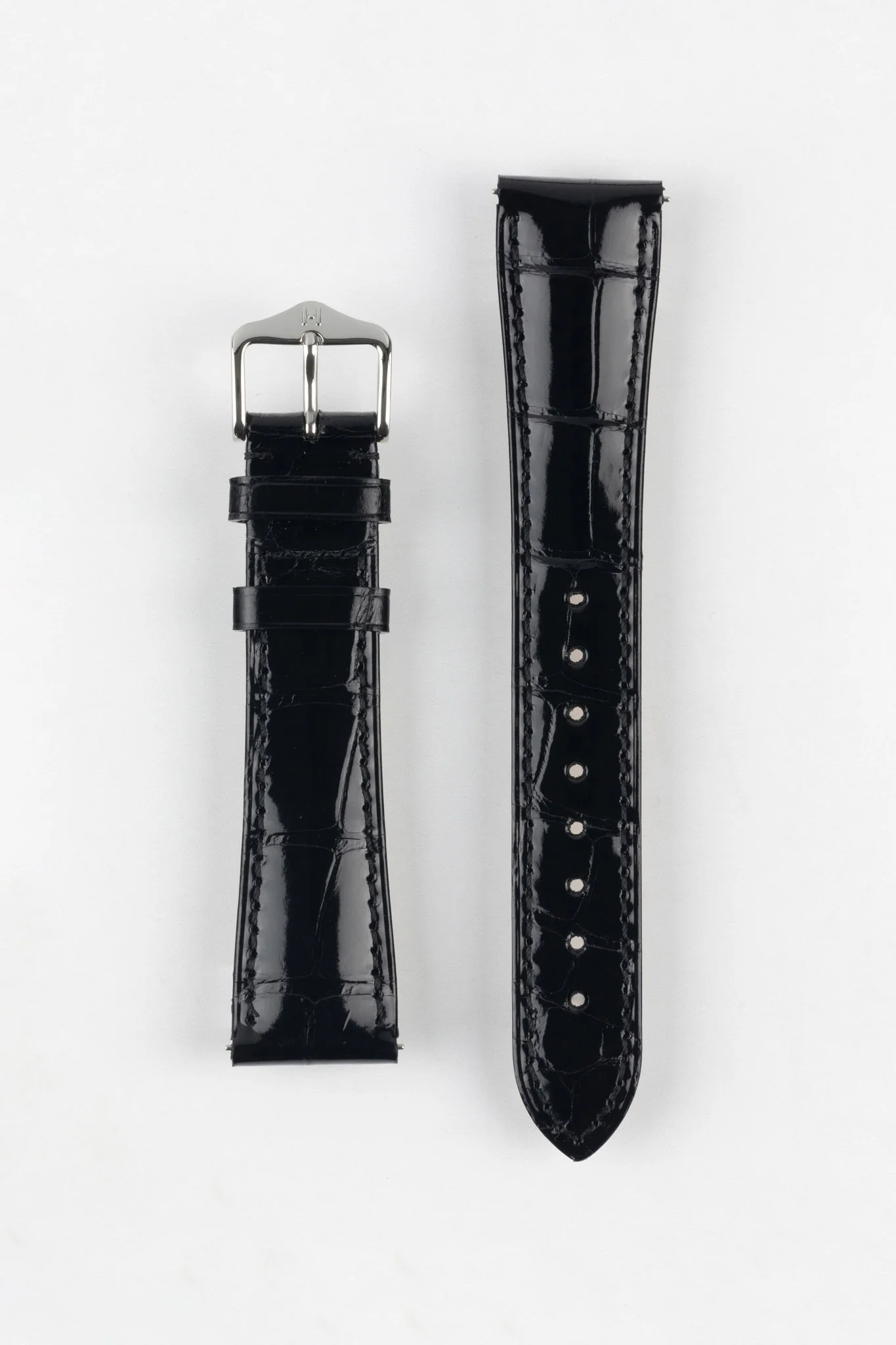 Hirsch LONDON Shiny Alligator Leather Watch Strap in BLACK