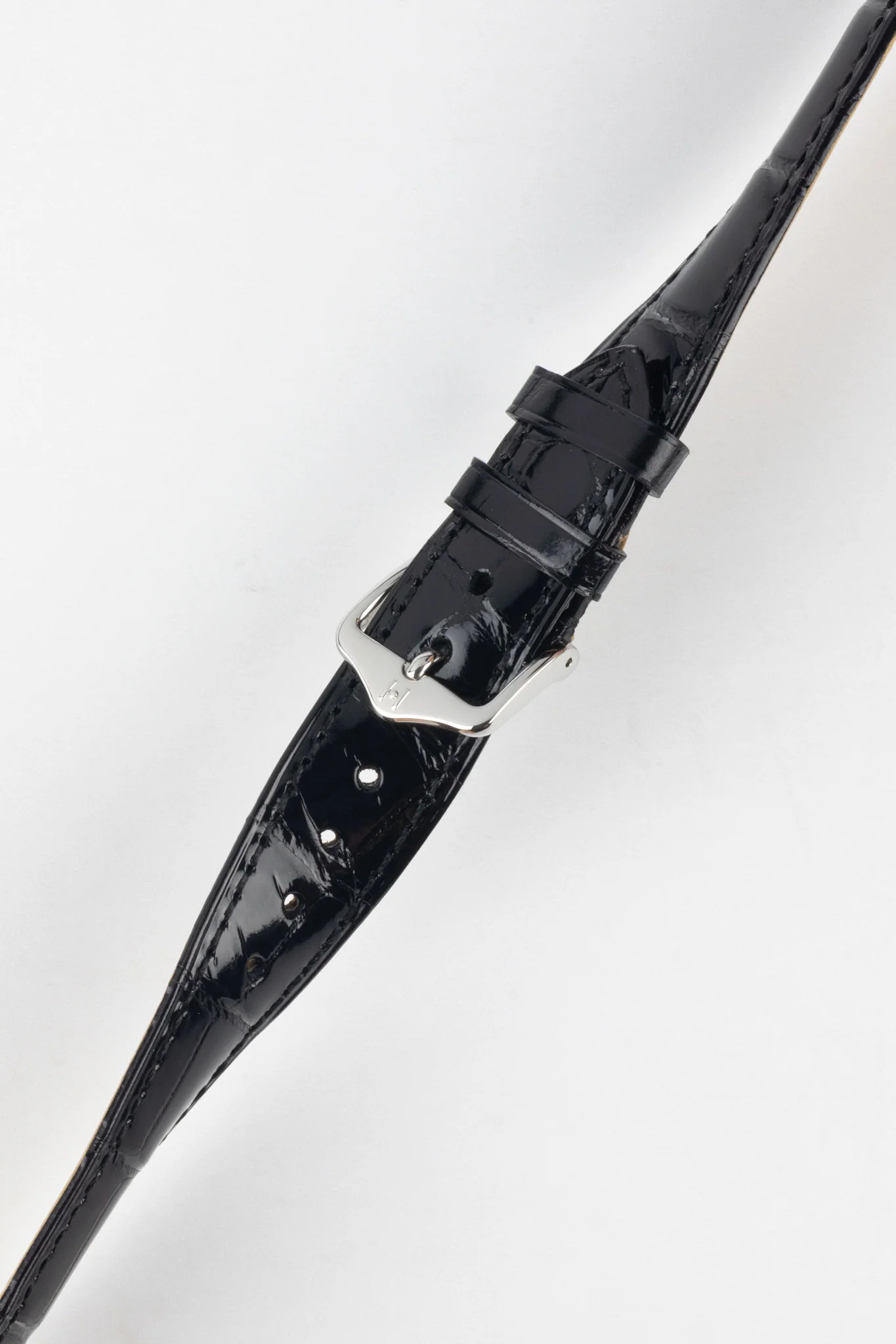 Hirsch LONDON Shiny Alligator Leather Watch Strap in BLACK - Image 5
