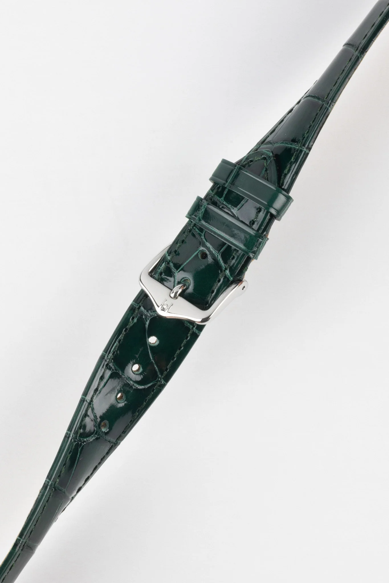 Hirsch LONDON Shiny Alligator Leather Watch Strap in DARK GREEN - Image 5