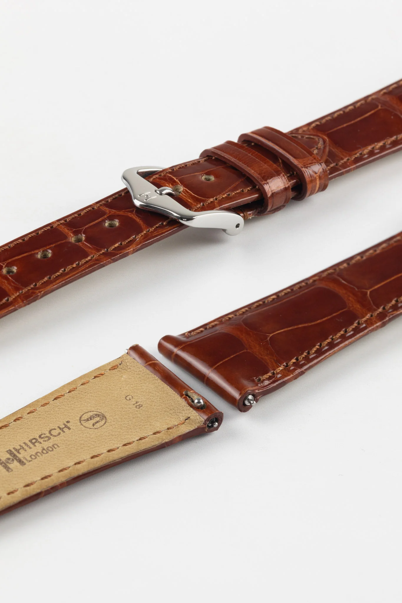 Hirsch LONDON Shiny Alligator Leather Watch Strap in GOLD BROWN - Image 7