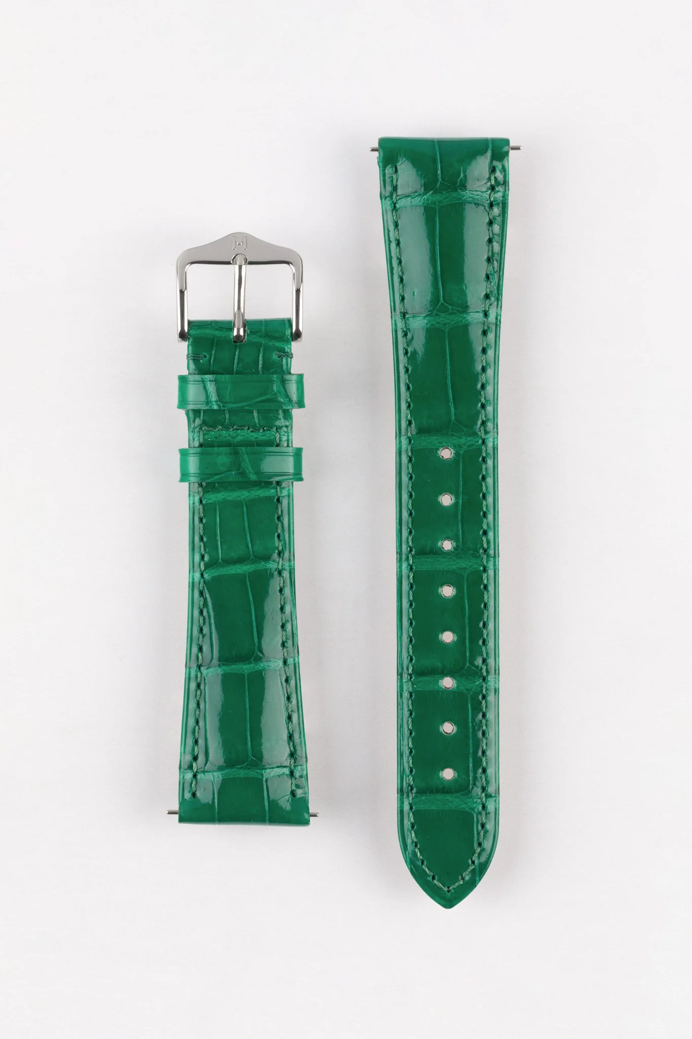 Hirsch LONDON Shiny Alligator Leather Watch Strap in GREEN