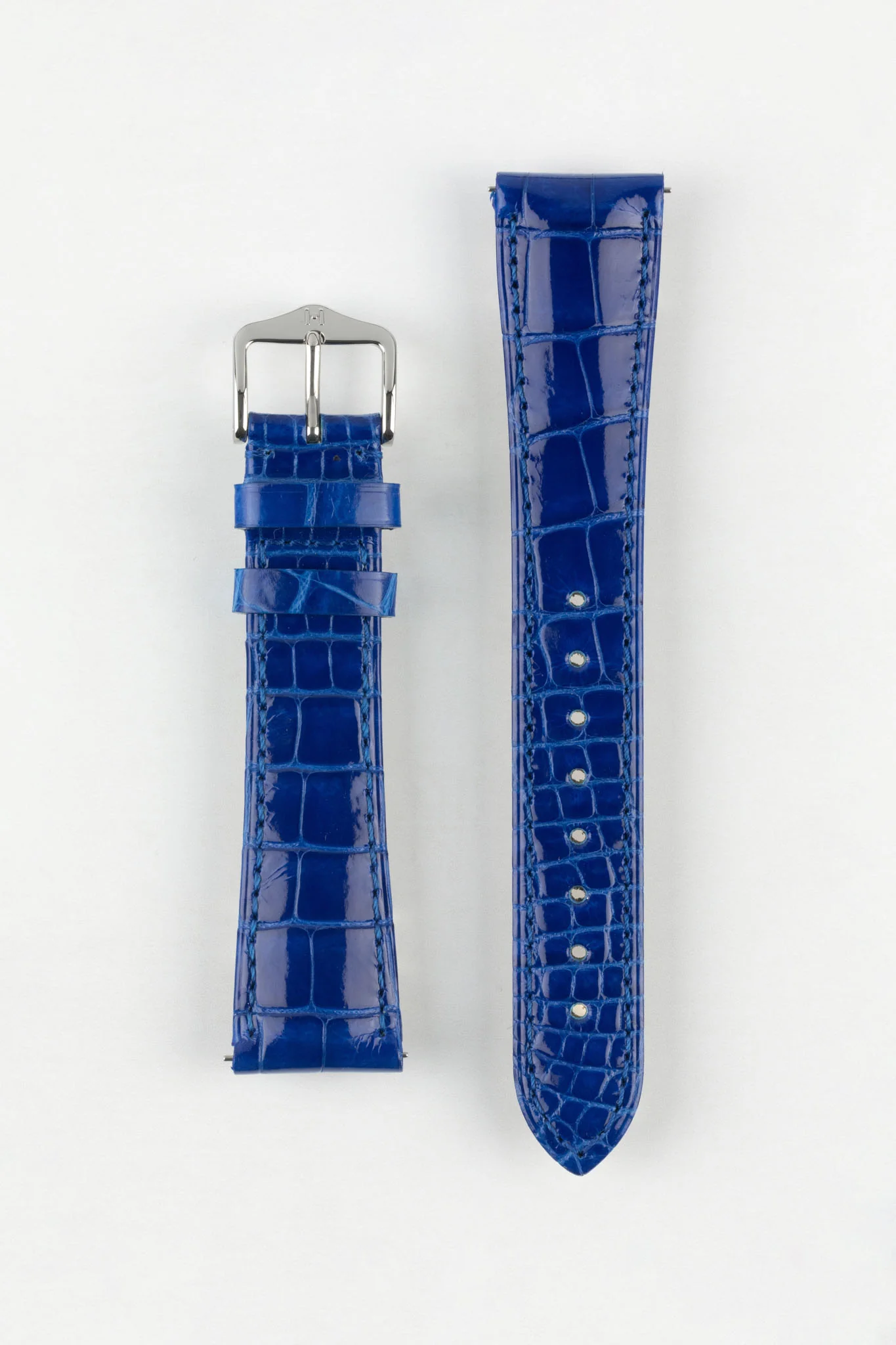 Hirsch LONDON Shiny Alligator Leather Watch Strap in ROYAL BLUE