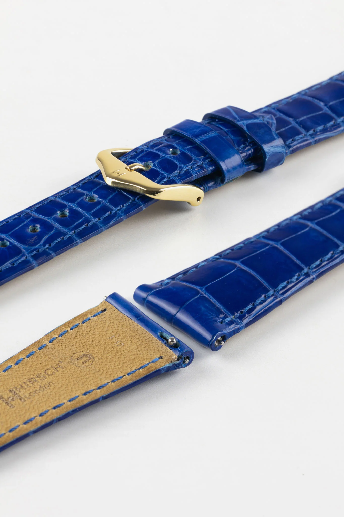 Hirsch LONDON Shiny Alligator Leather Watch Strap in ROYAL BLUE - Image 6
