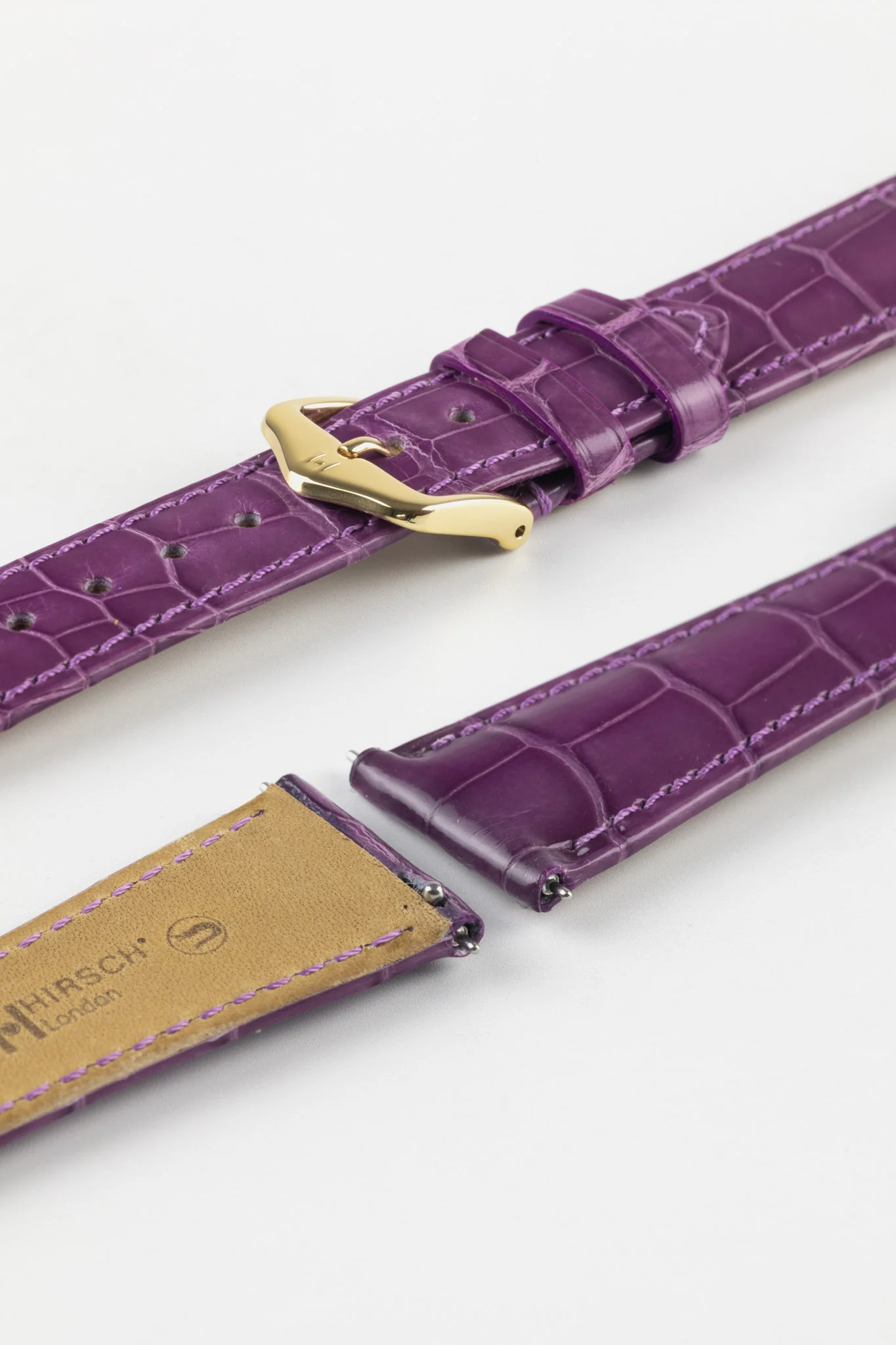 Hirsch LONDON Shiny Alligator Leather Watch Strap in VIOLET - Image 6