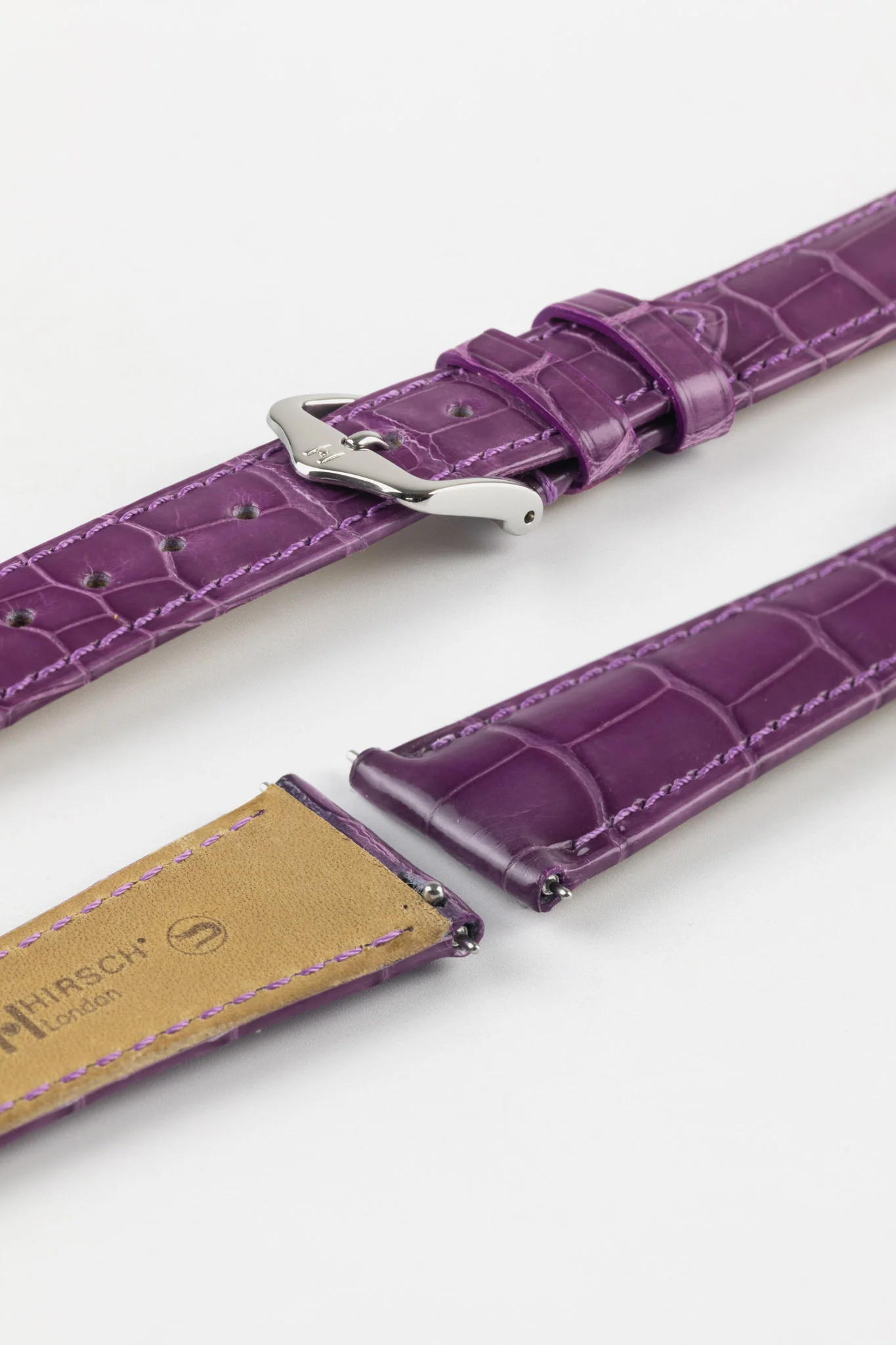 Hirsch LONDON Shiny Alligator Leather Watch Strap in VIOLET - Image 7