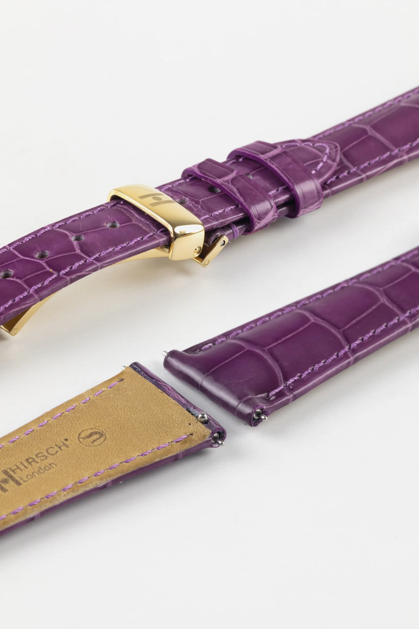 Hirsch LONDON Shiny Alligator Leather Watch Strap in VIOLET - Image 9