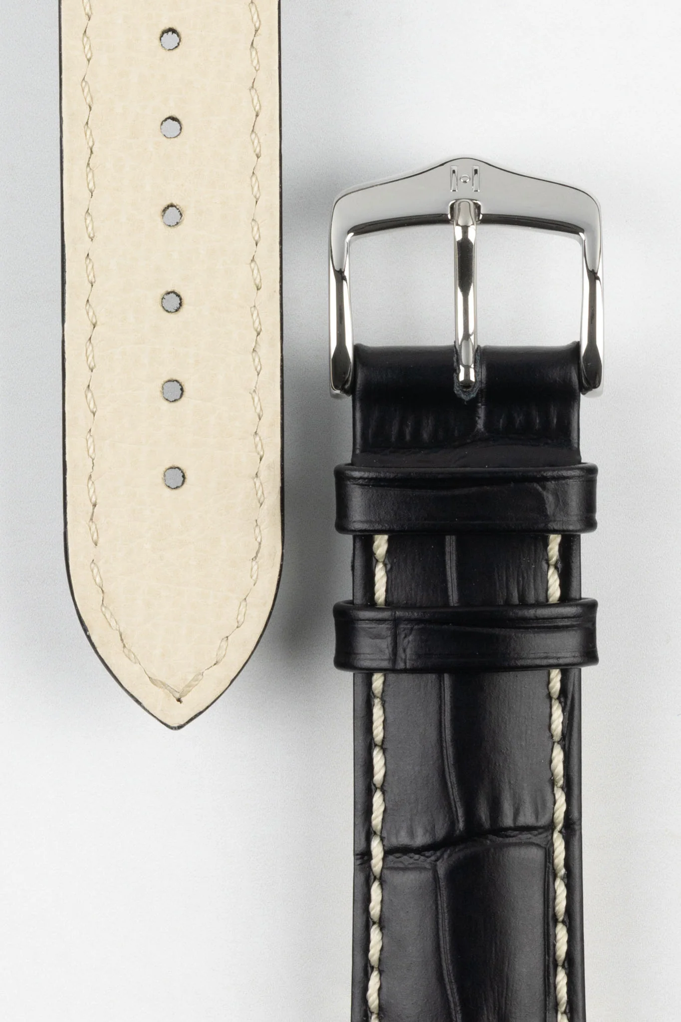 Hirsch MODENA Alligator Embossed Leather Watch Strap in BLACK - Image 3