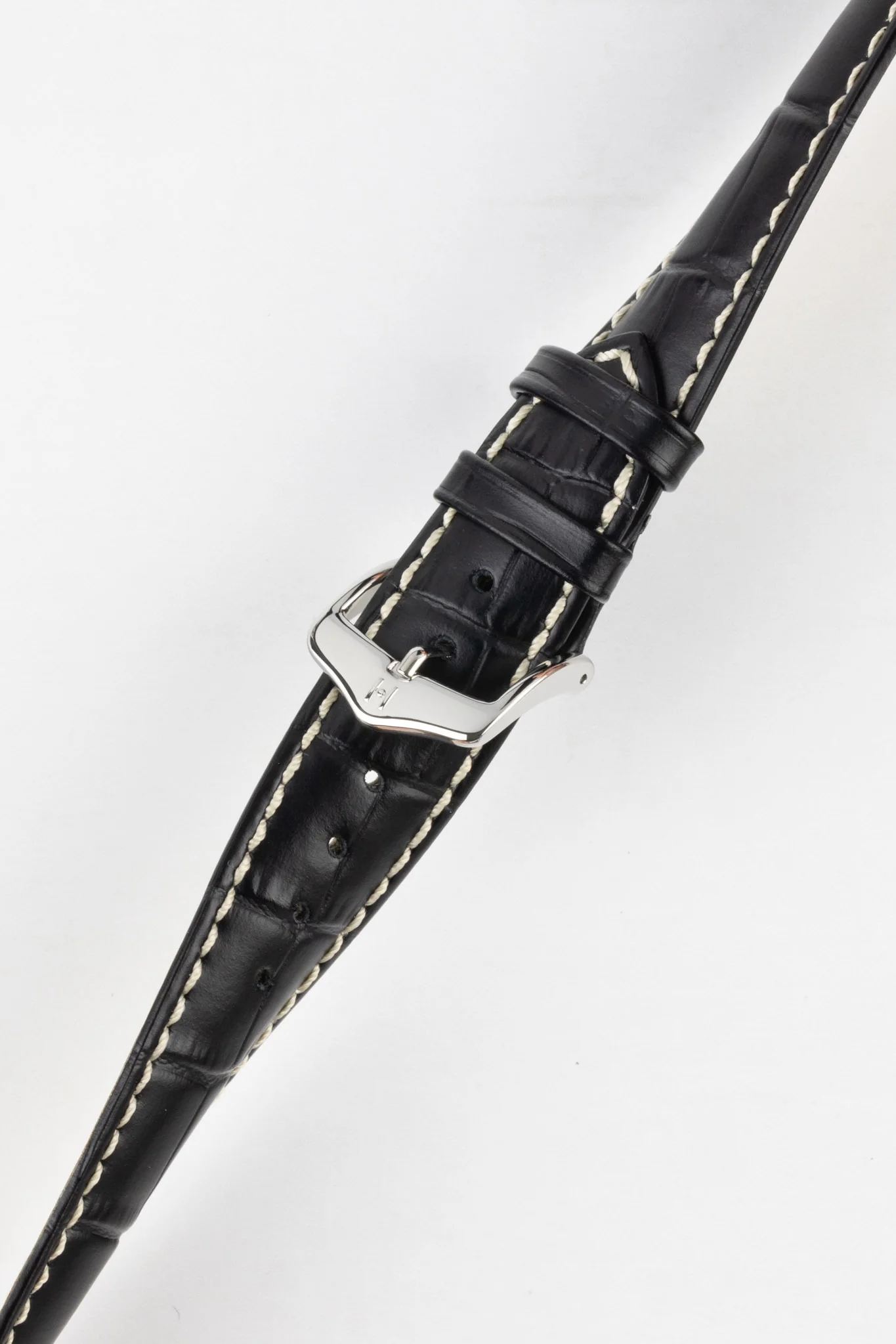 Hirsch MODENA Alligator Embossed Leather Watch Strap in BLACK - Image 5