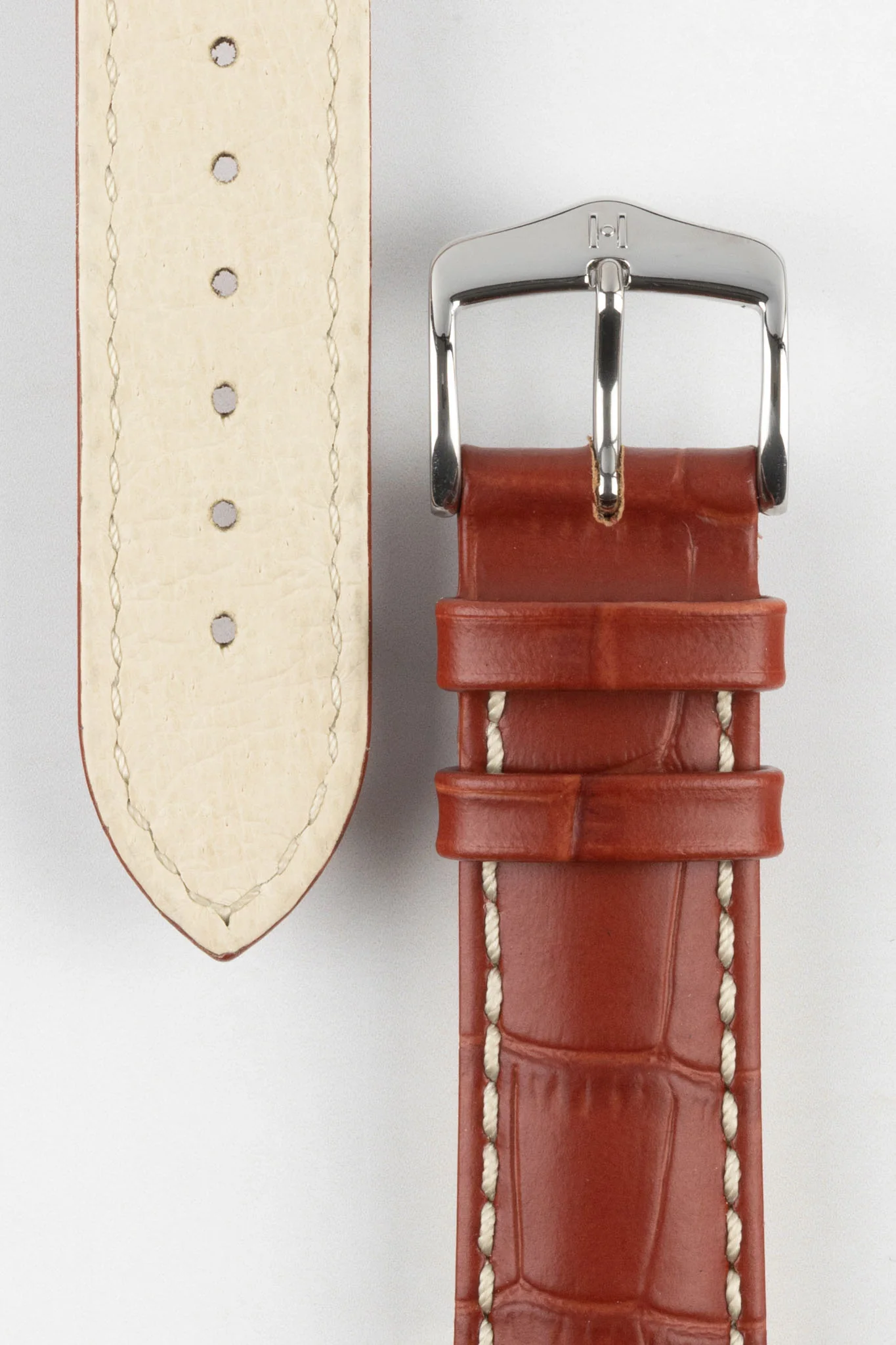Hirsch MODENA Alligator Embossed Leather Watch Strap in GOLD BROWN - Image 3