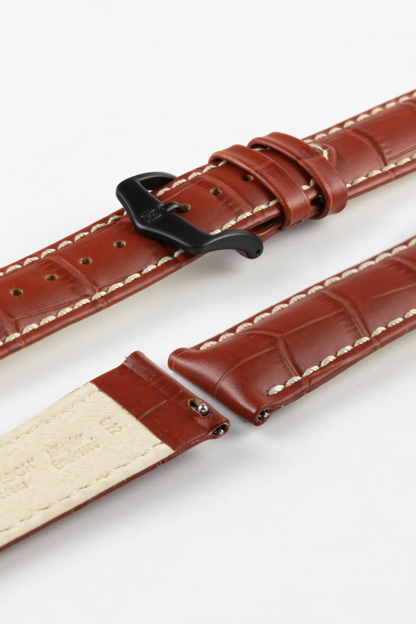 Hirsch MODENA Alligator Embossed Leather Watch Strap in GOLD BROWN - Image 9