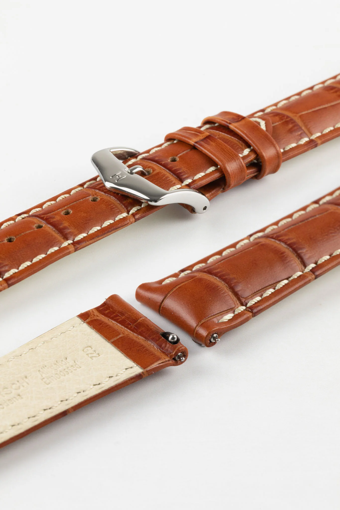 Hirsch MODENA Alligator Embossed Leather Watch Strap in HONEY - Image 7