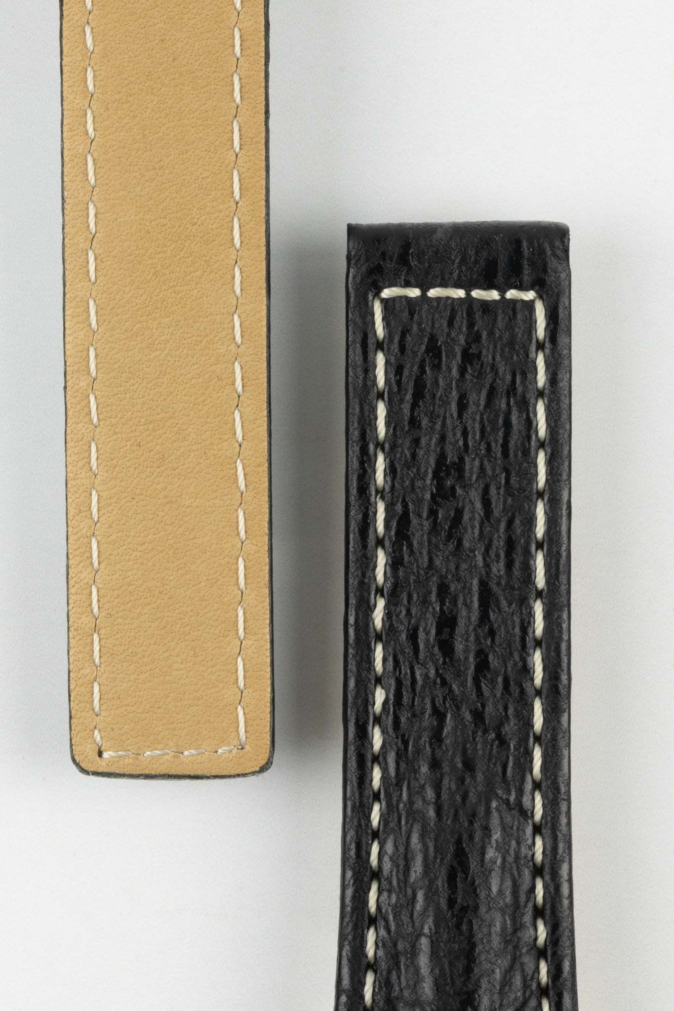 Hirsch NAVIGATOR Shark Skin Leather Watch Strap in BLACK - Image 3