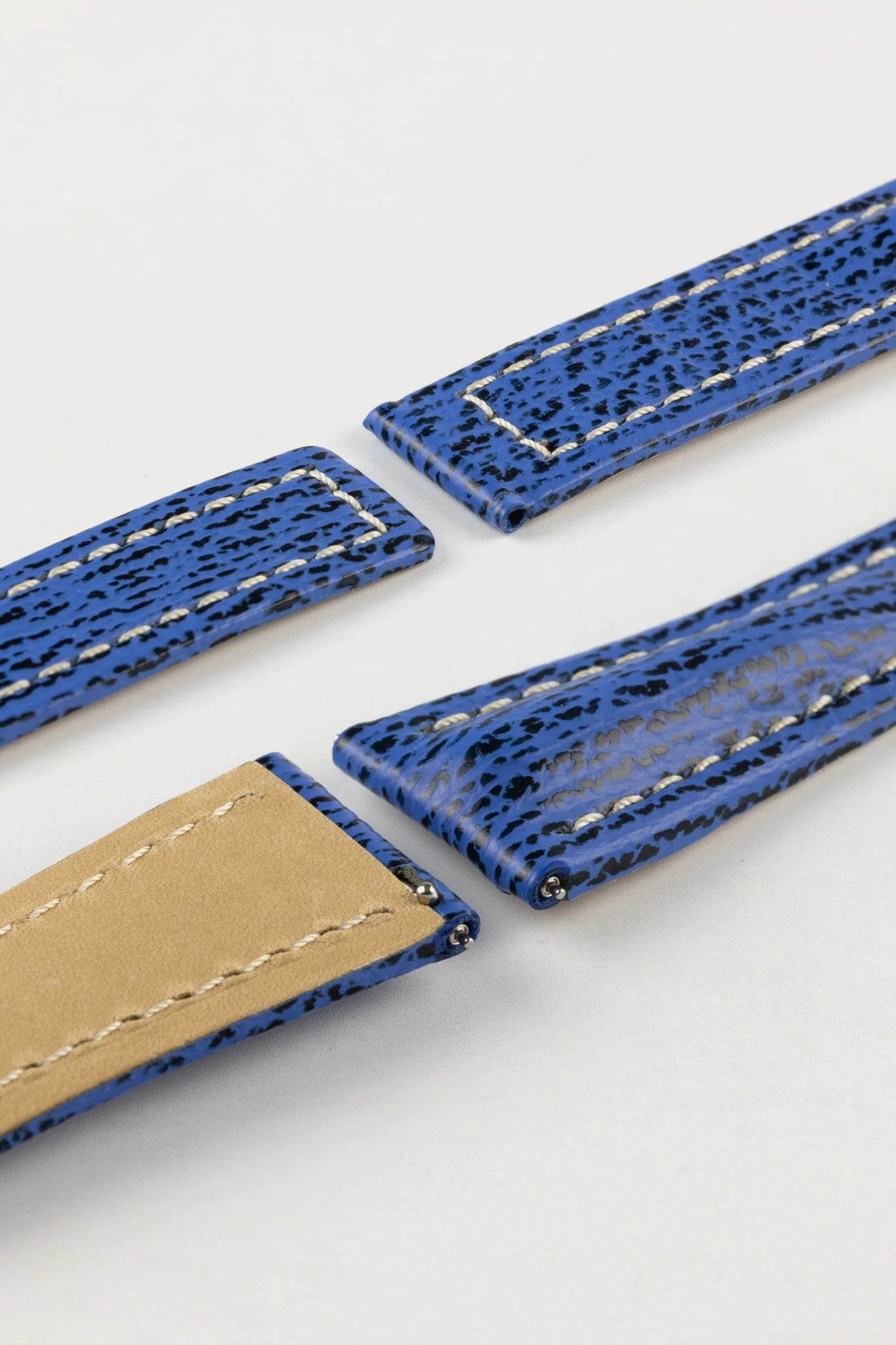 Hirsch NAVIGATOR Shark Skin Leather Watch Strap in BLUE - Image 5