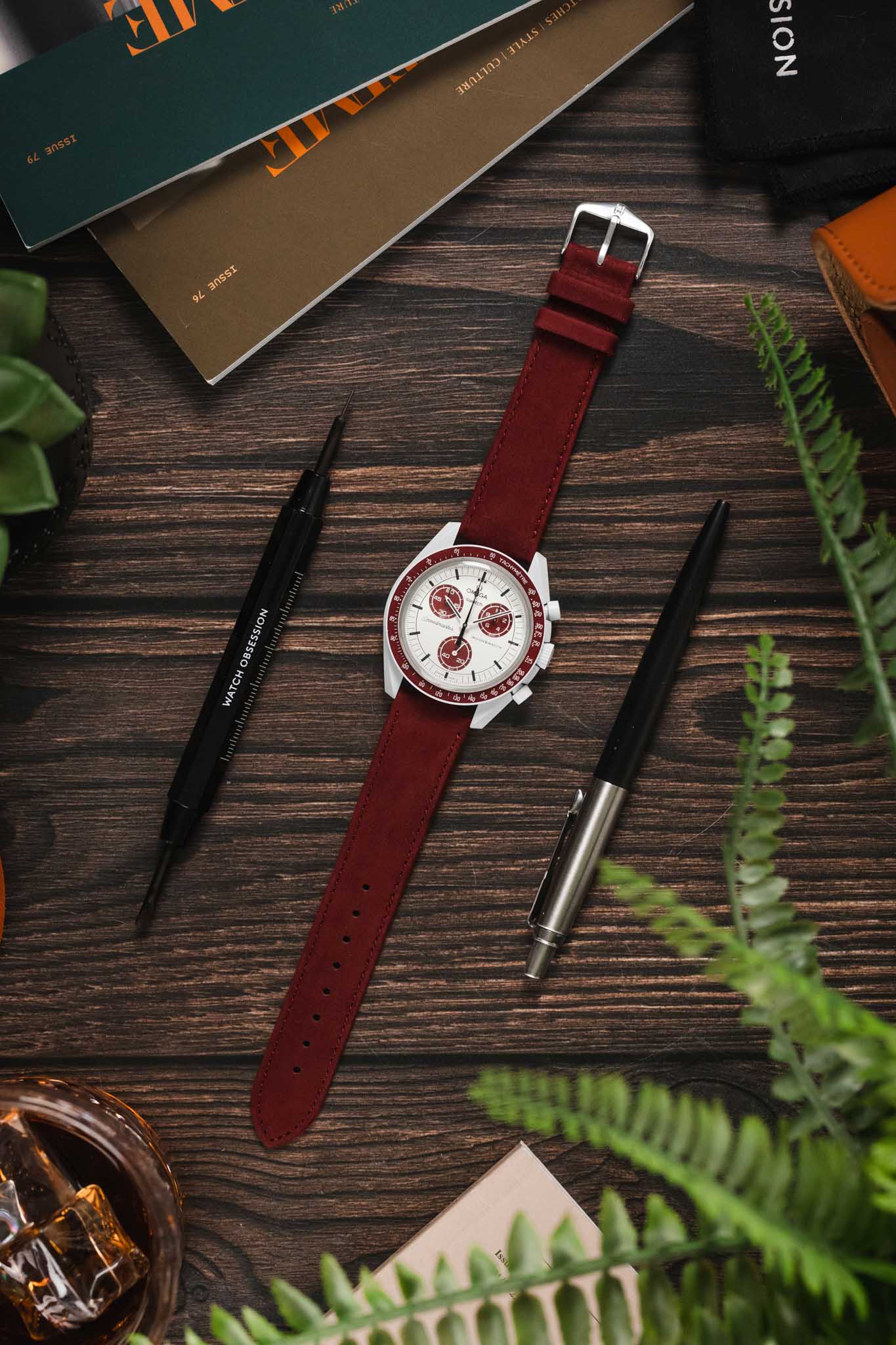 Hirsch OSIRIS Limited Edition Calf Leather with Nubuck Effect Watch Strap in BURGUNDY - Image 11