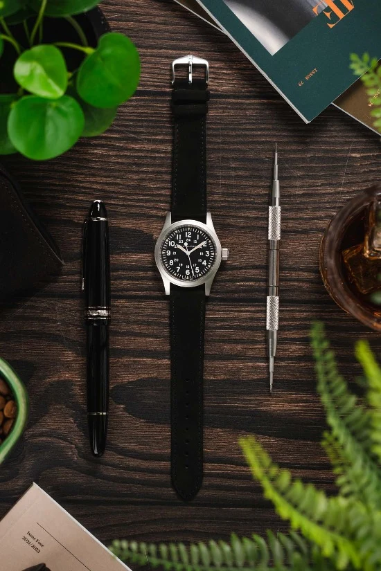 Hirsch OSIRIS Calf Leather With Nubuck Effect Watch Strap in BLACK - Image 6