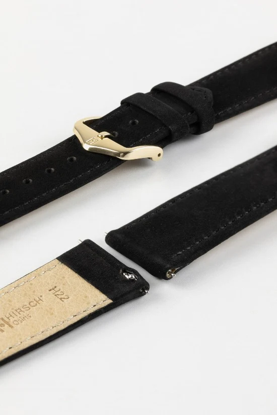Hirsch OSIRIS Calf Leather With Nubuck Effect Watch Strap in BLACK - Image 8