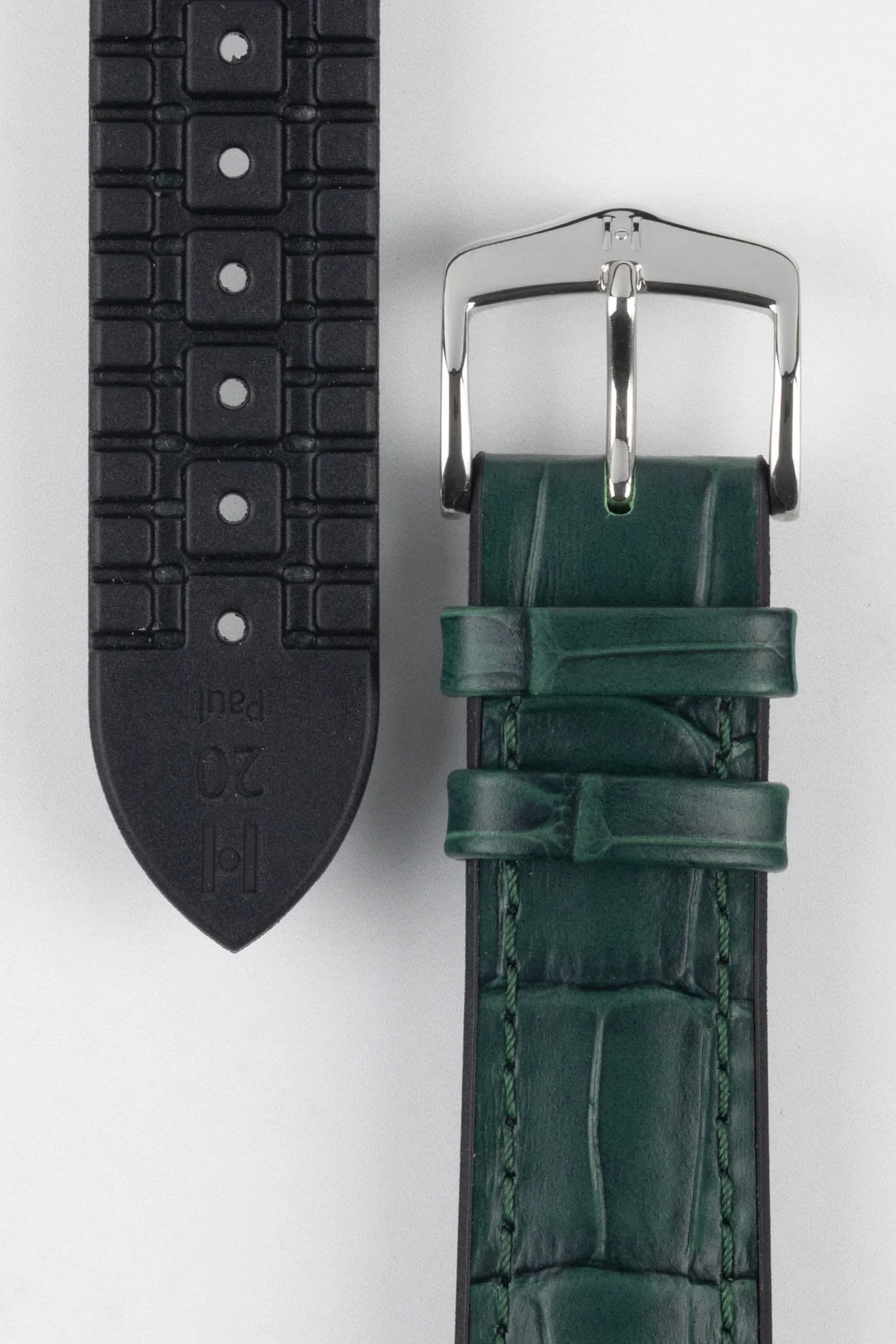 Hirsch PAUL Alligator Embossed Performance Watch Strap in GREEN - Image 3