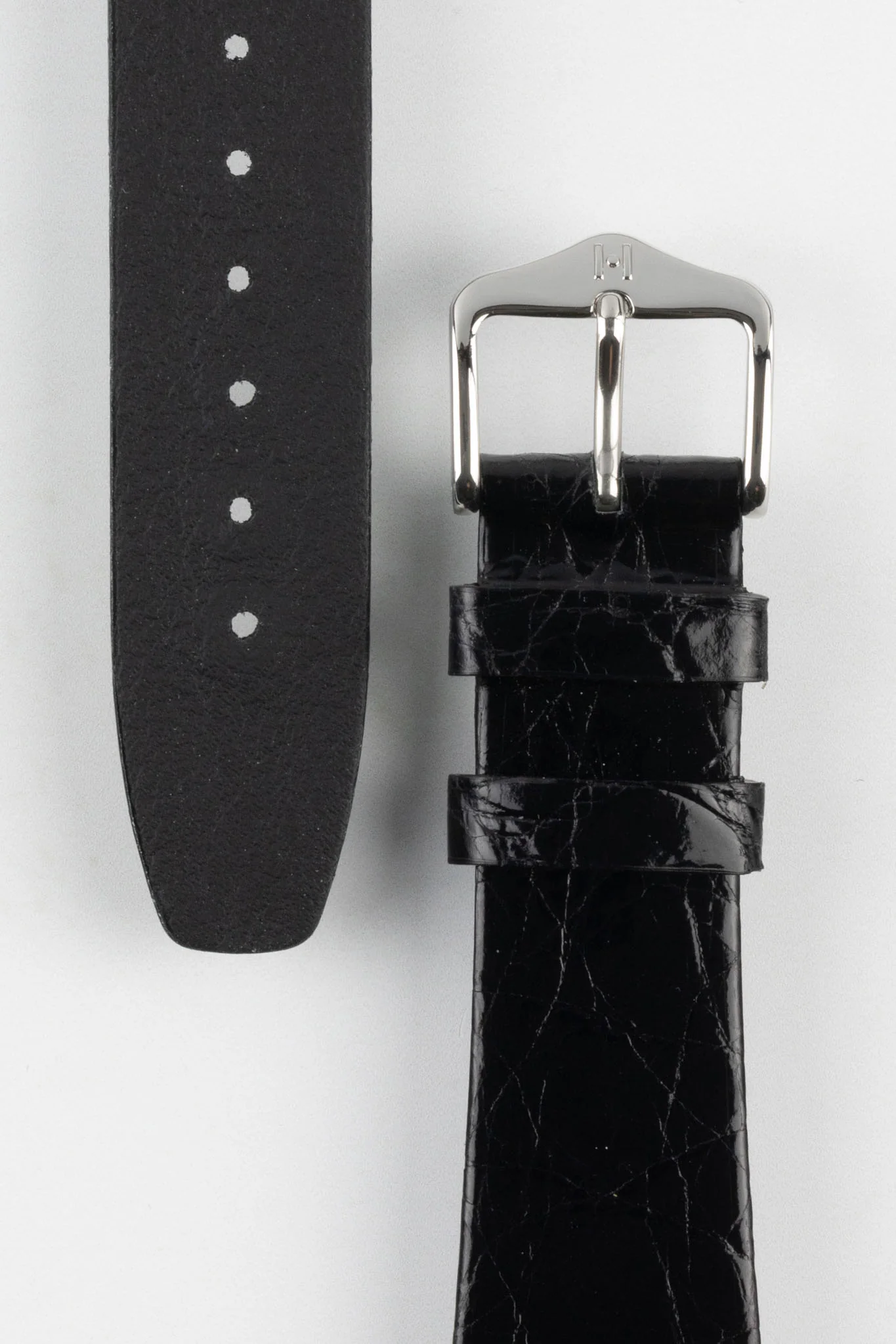 Hirsch PRESTIGE Shiny Genuine Crocodile Leather Watch Strap in BLACK - Image 3