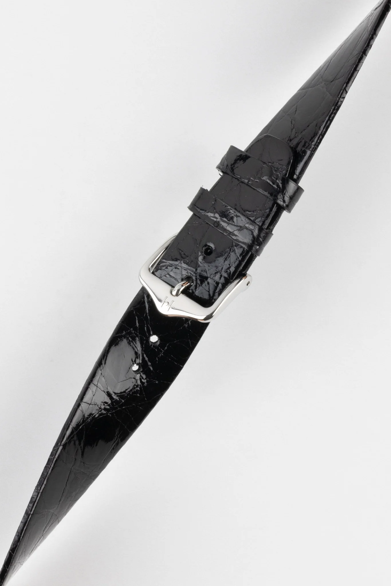 Hirsch PRESTIGE Shiny Genuine Crocodile Leather Watch Strap in BLACK - Image 5