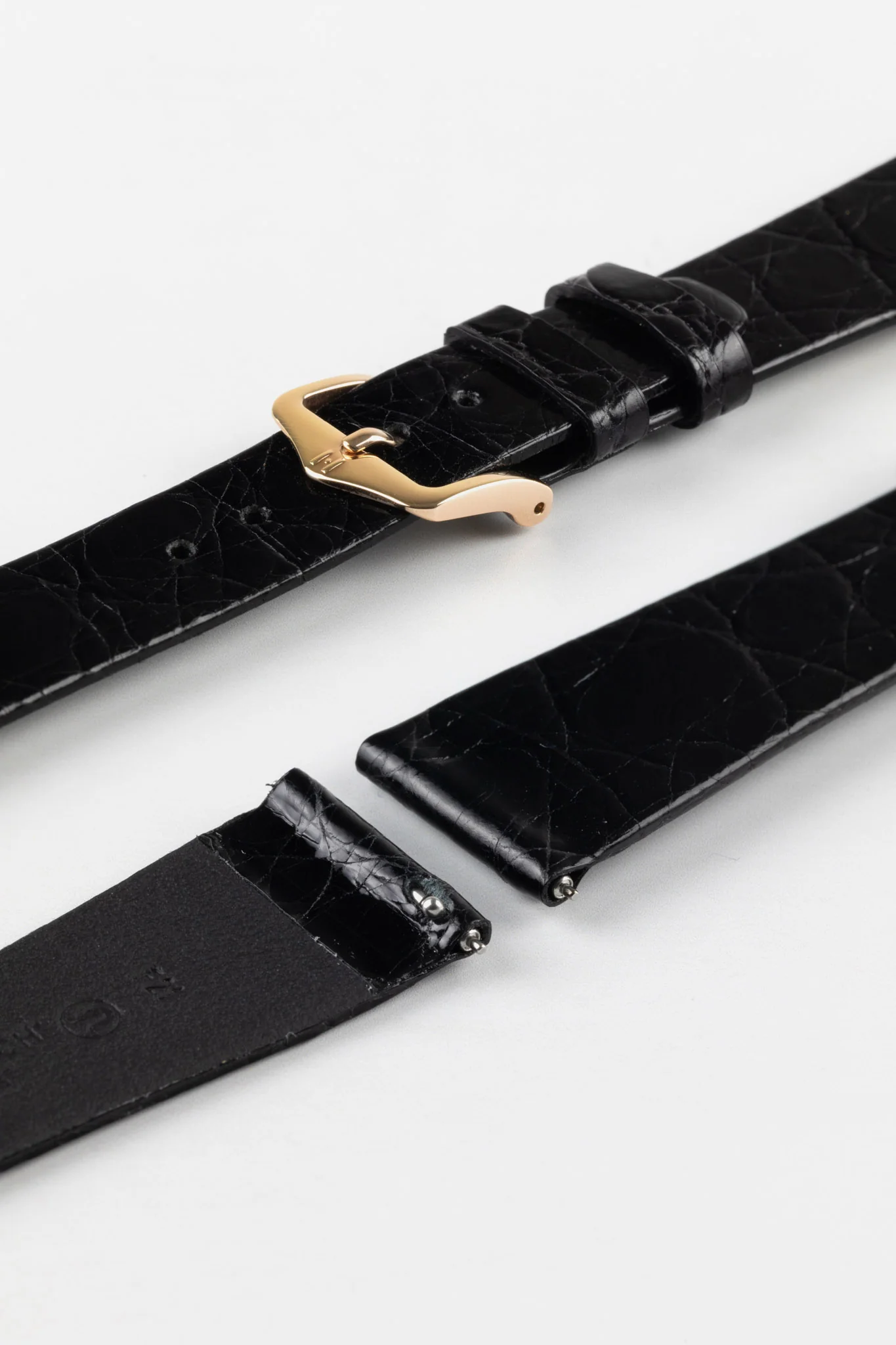 Hirsch PRESTIGE Shiny Genuine Crocodile Leather Watch Strap in BLACK - Image 9