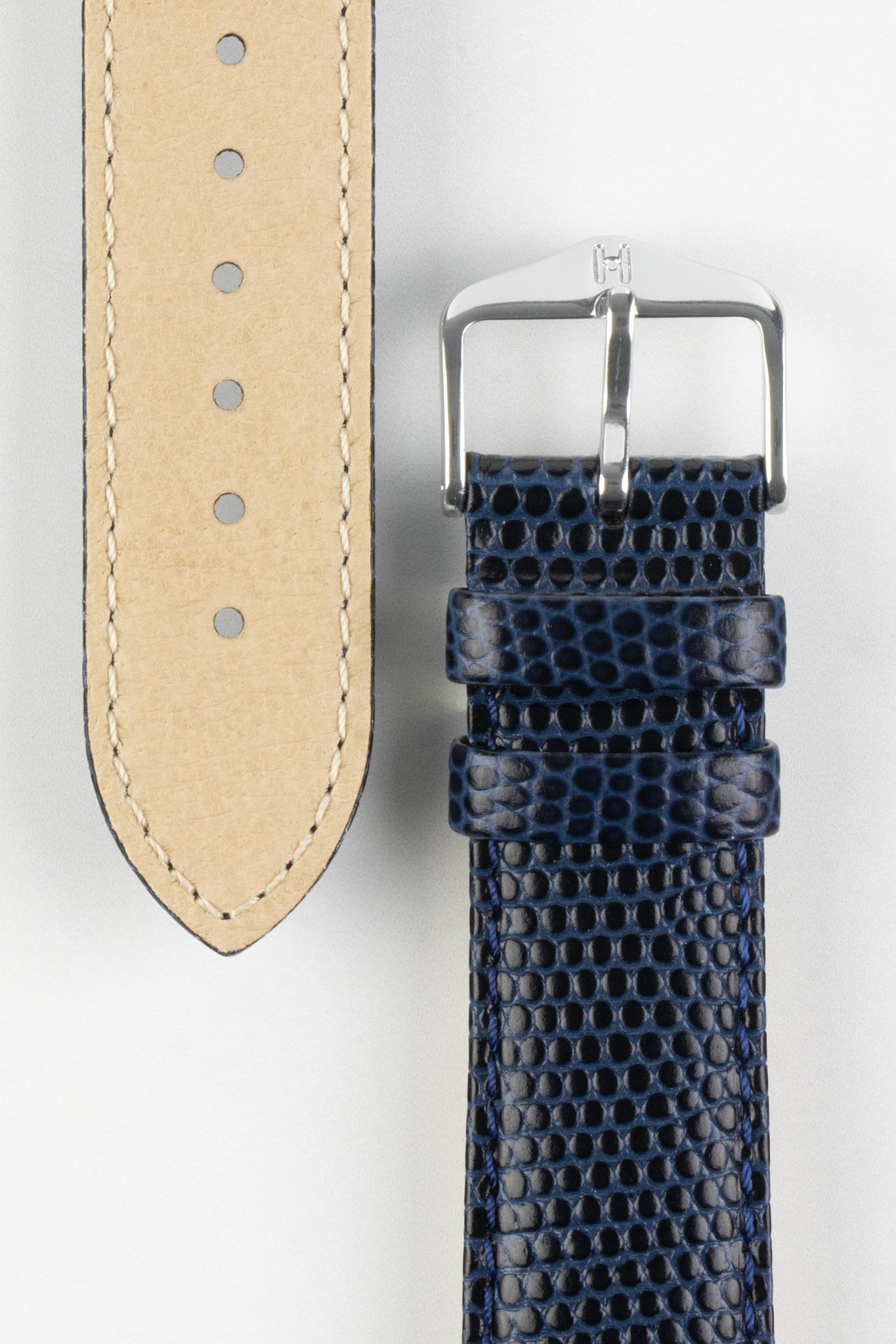 Hirsch RAINBOW Lizard Embossed Leather Quick-Release Watch Strap in BLUE - Image 3