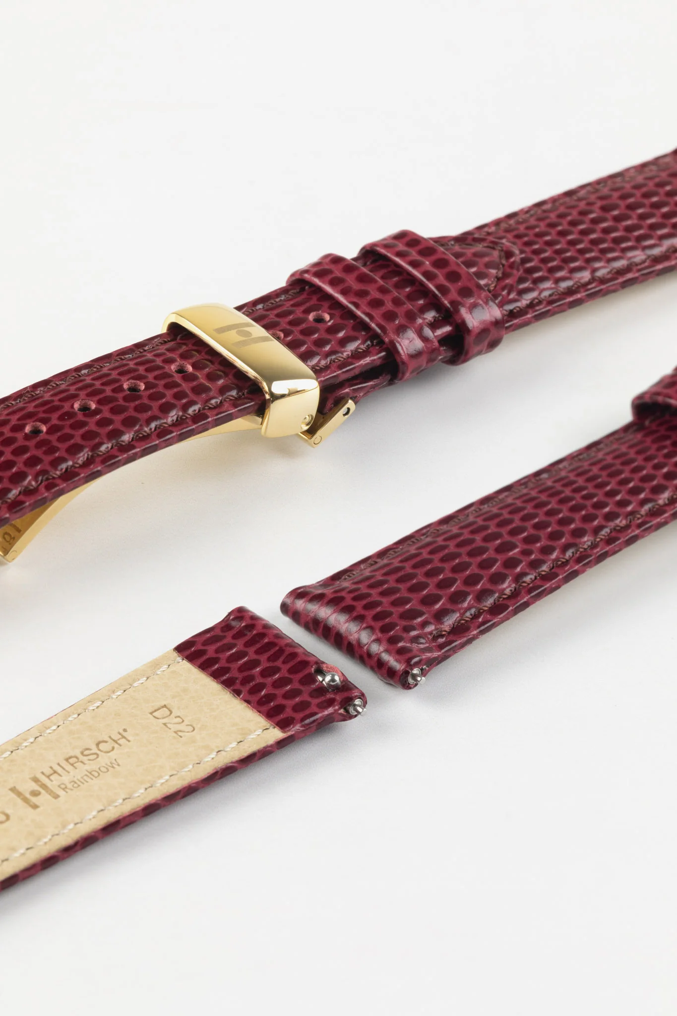 Hirsch RAINBOW Lizard Embossed Leather Watch Strap in BURGUNDY - Image 10