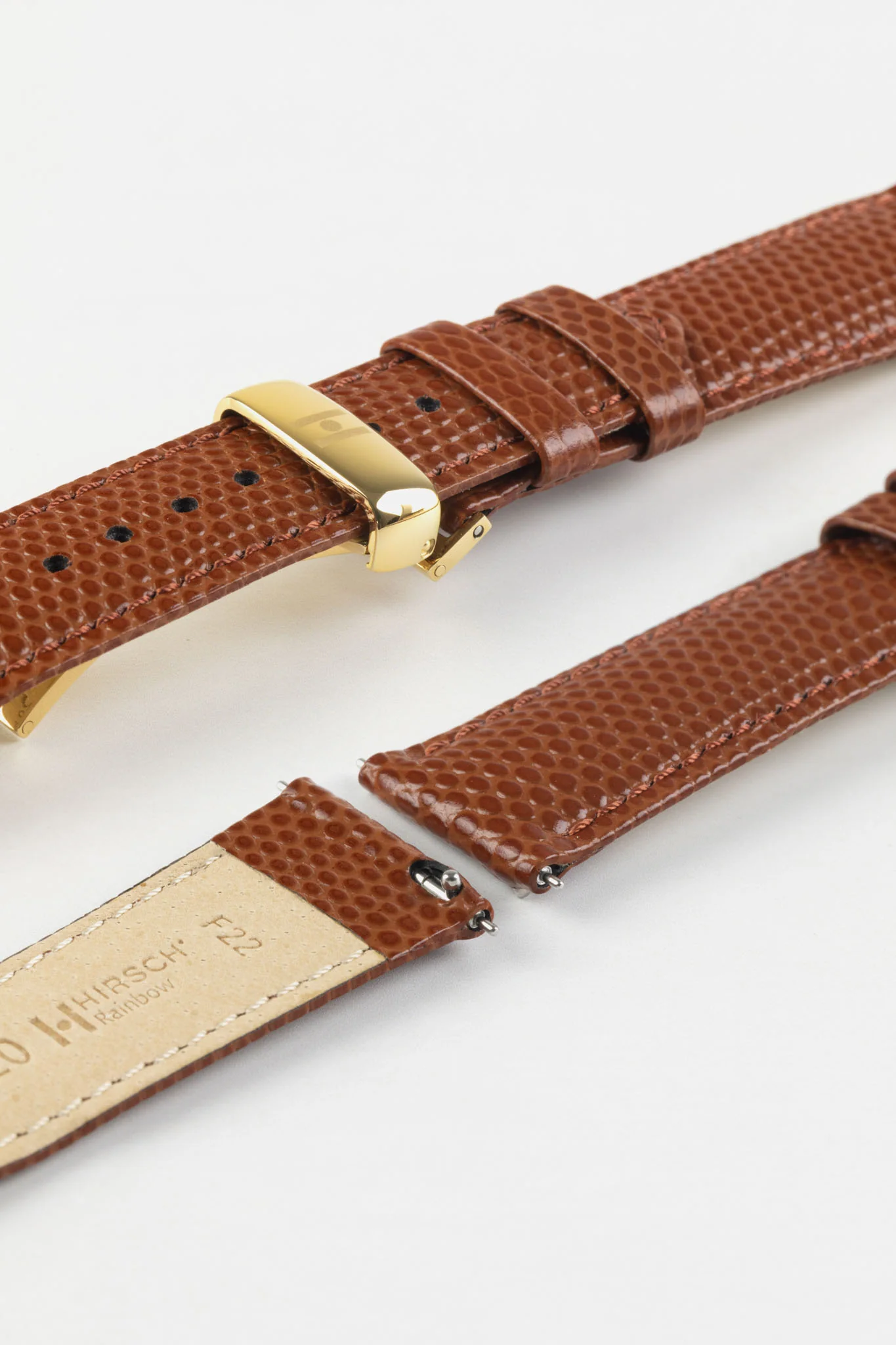 Hirsch RAINBOW Lizard Embossed Leather Watch Strap in GOLD BROWN - Image 10