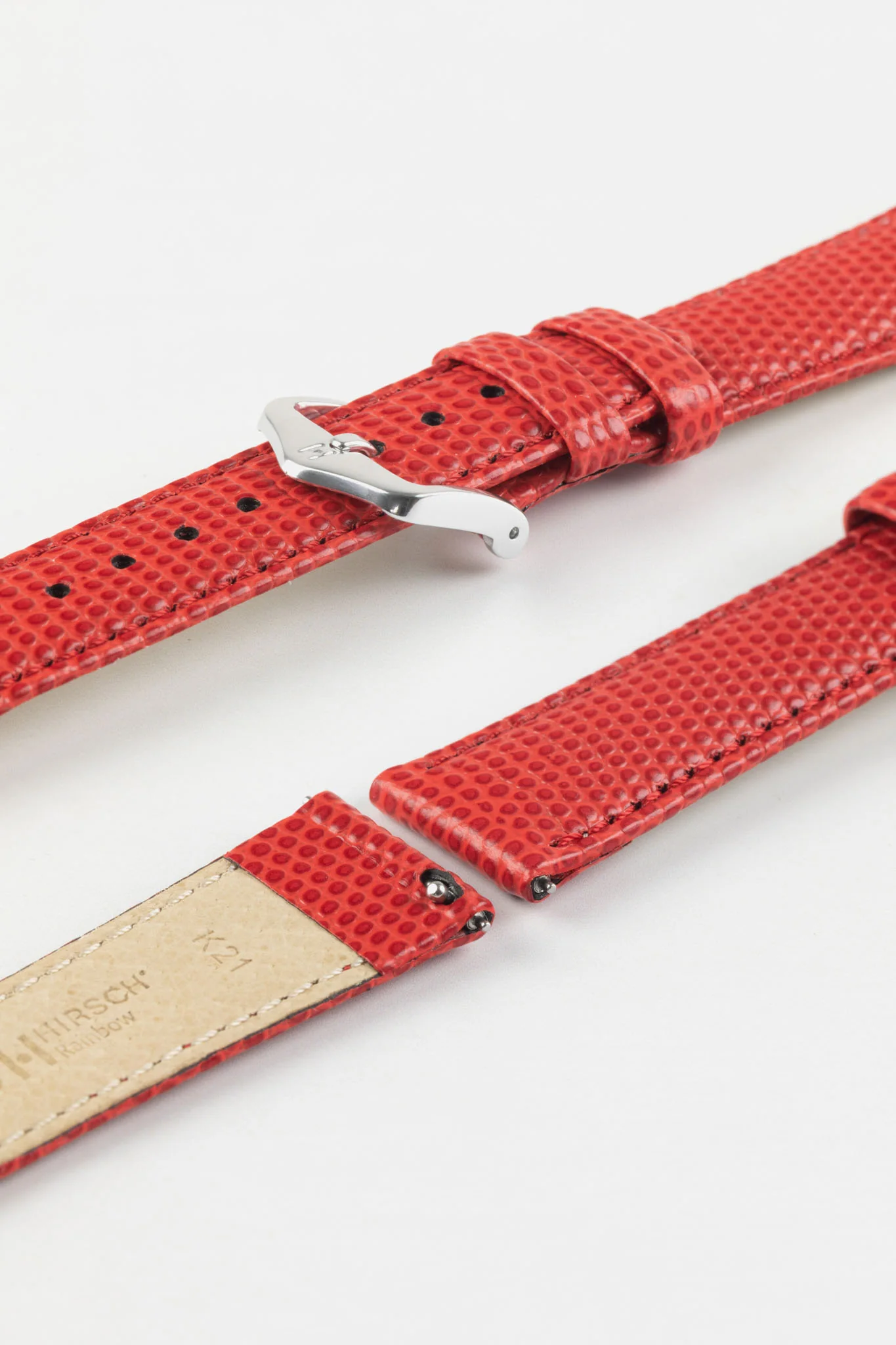 Hirsch RAINBOW Lizard Embossed Leather Watch Strap in RED - Image 7