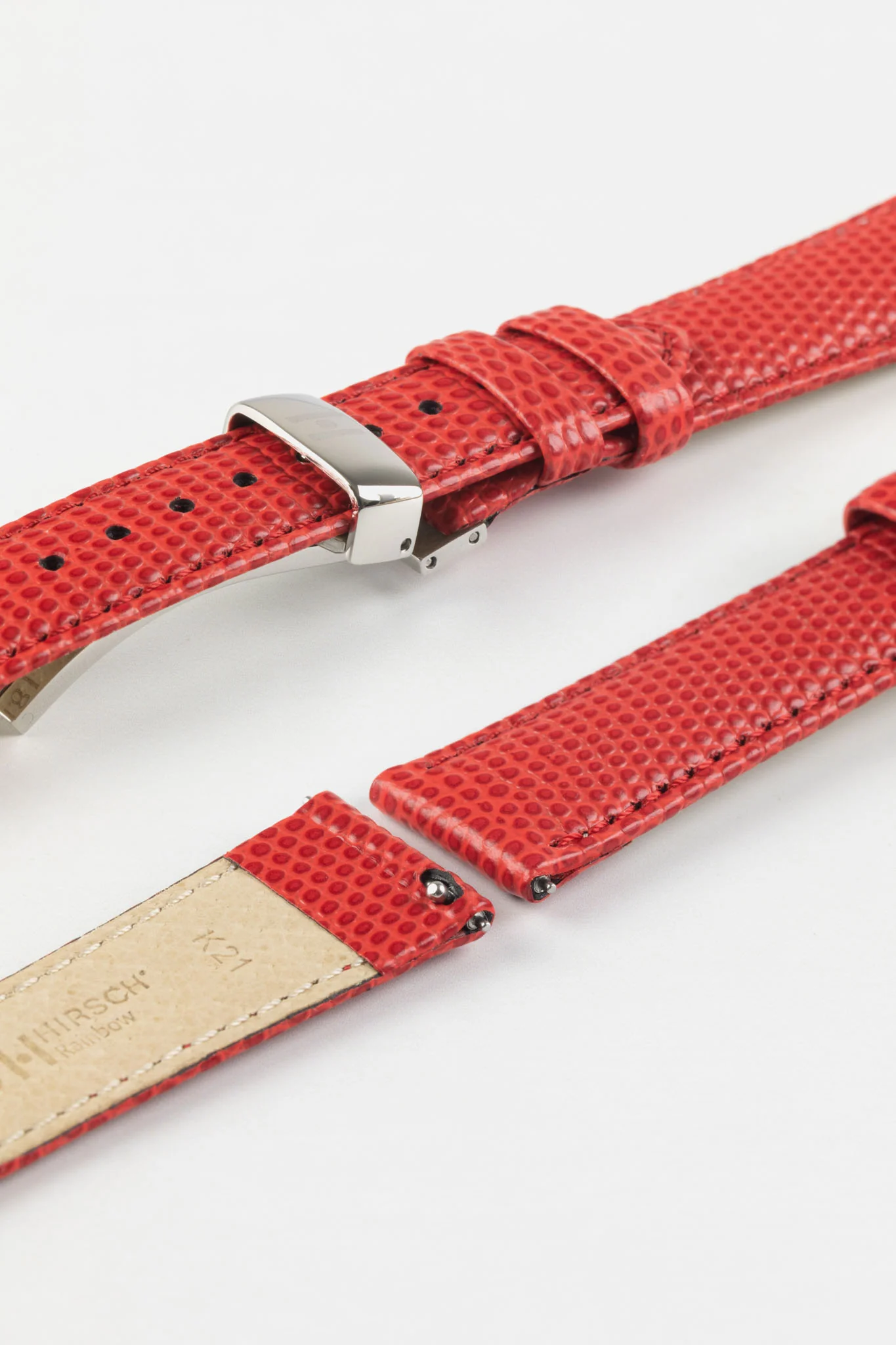Hirsch RAINBOW Lizard Embossed Leather Watch Strap in RED - Image 9