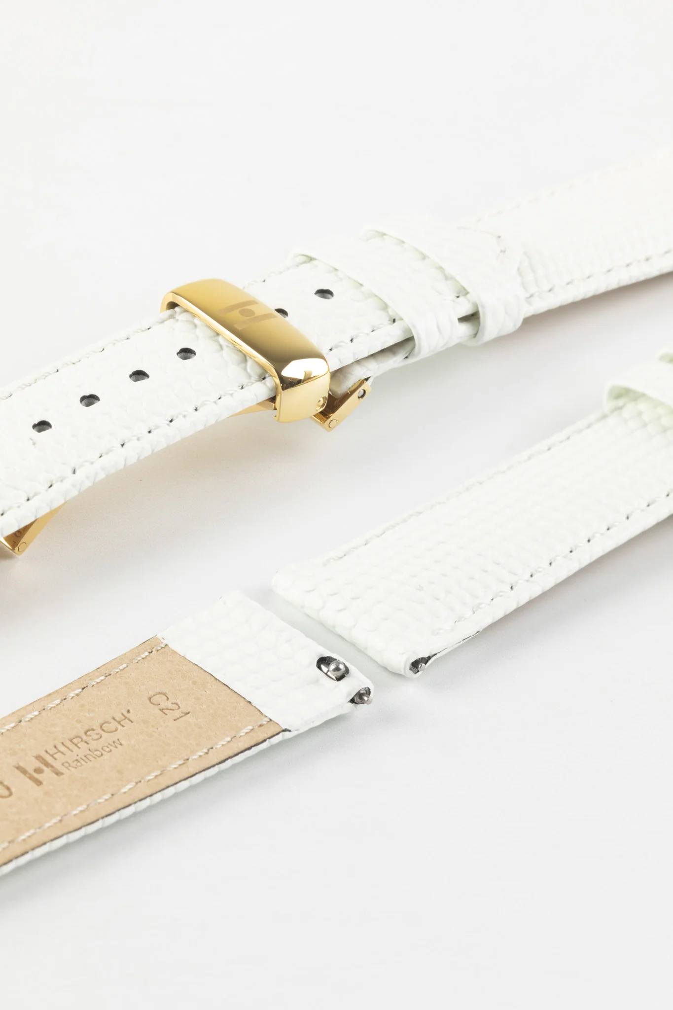 Hirsch RAINBOW Lizard Embossed Leather Watch Strap in WHITE - Image 10