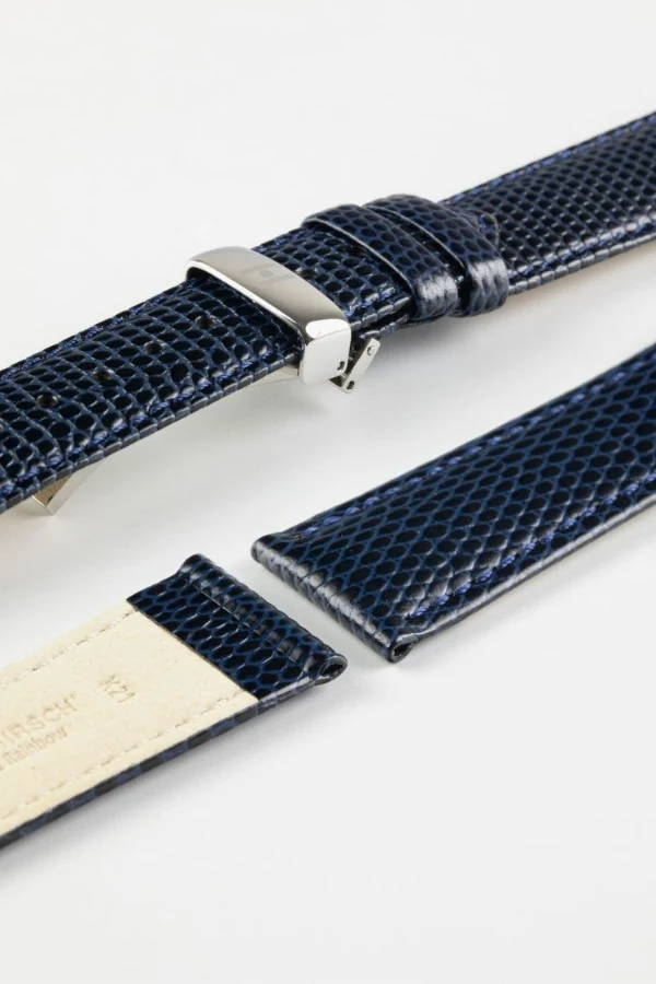 Hirsch RAINBOW NQR Lizard-Embossed Leather Watch Strap in BLUE - Image 10