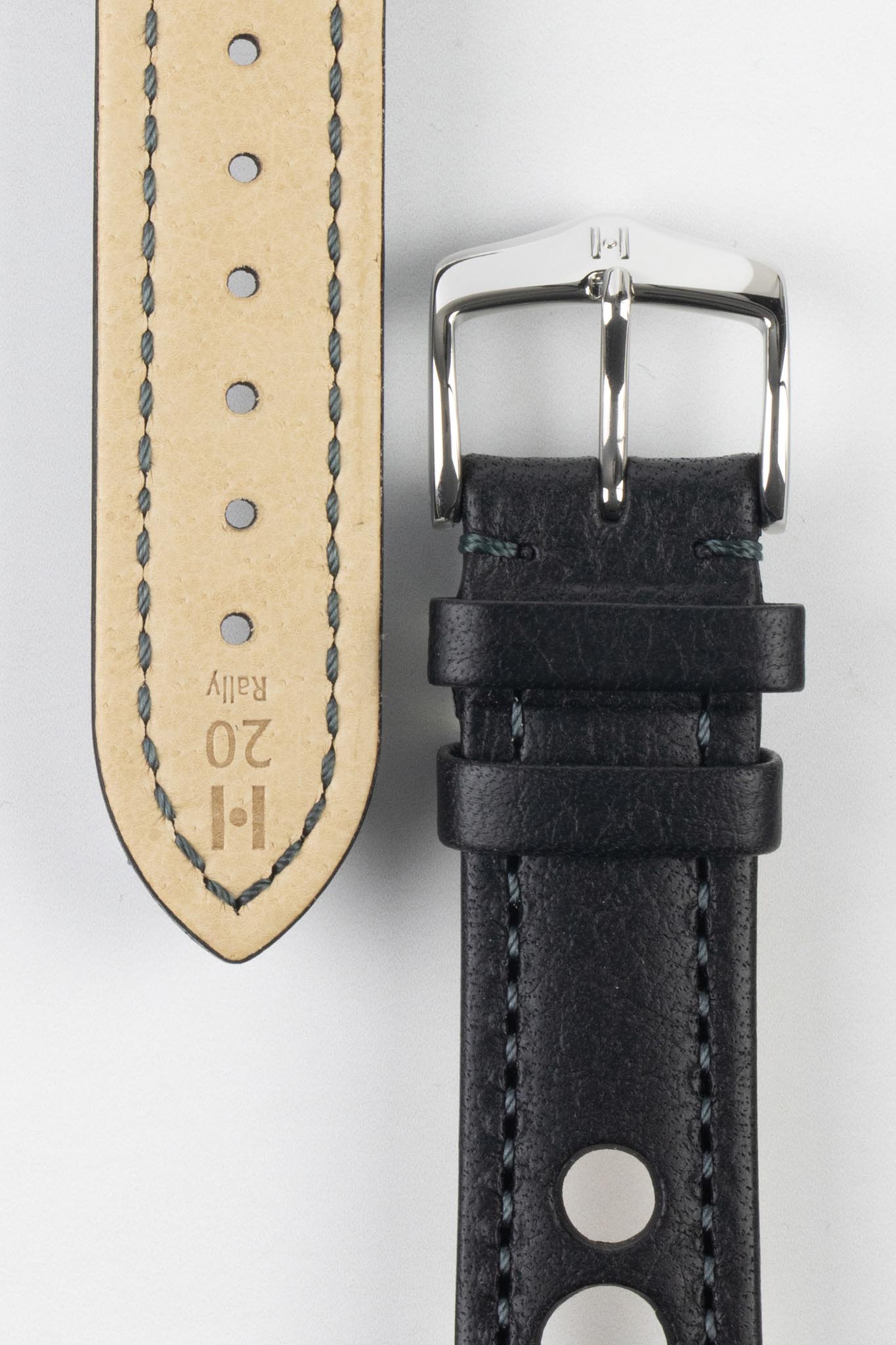 Hirsch RALLY Natural Leather Racing Watch Strap in BLACK - Image 4