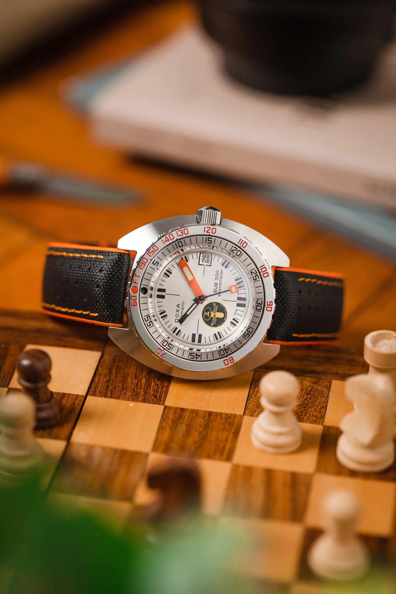 Hirsch Robby Sailcloth Effect Waterproof Performance Watch Strap in BLACK / ORANGE - Image 4