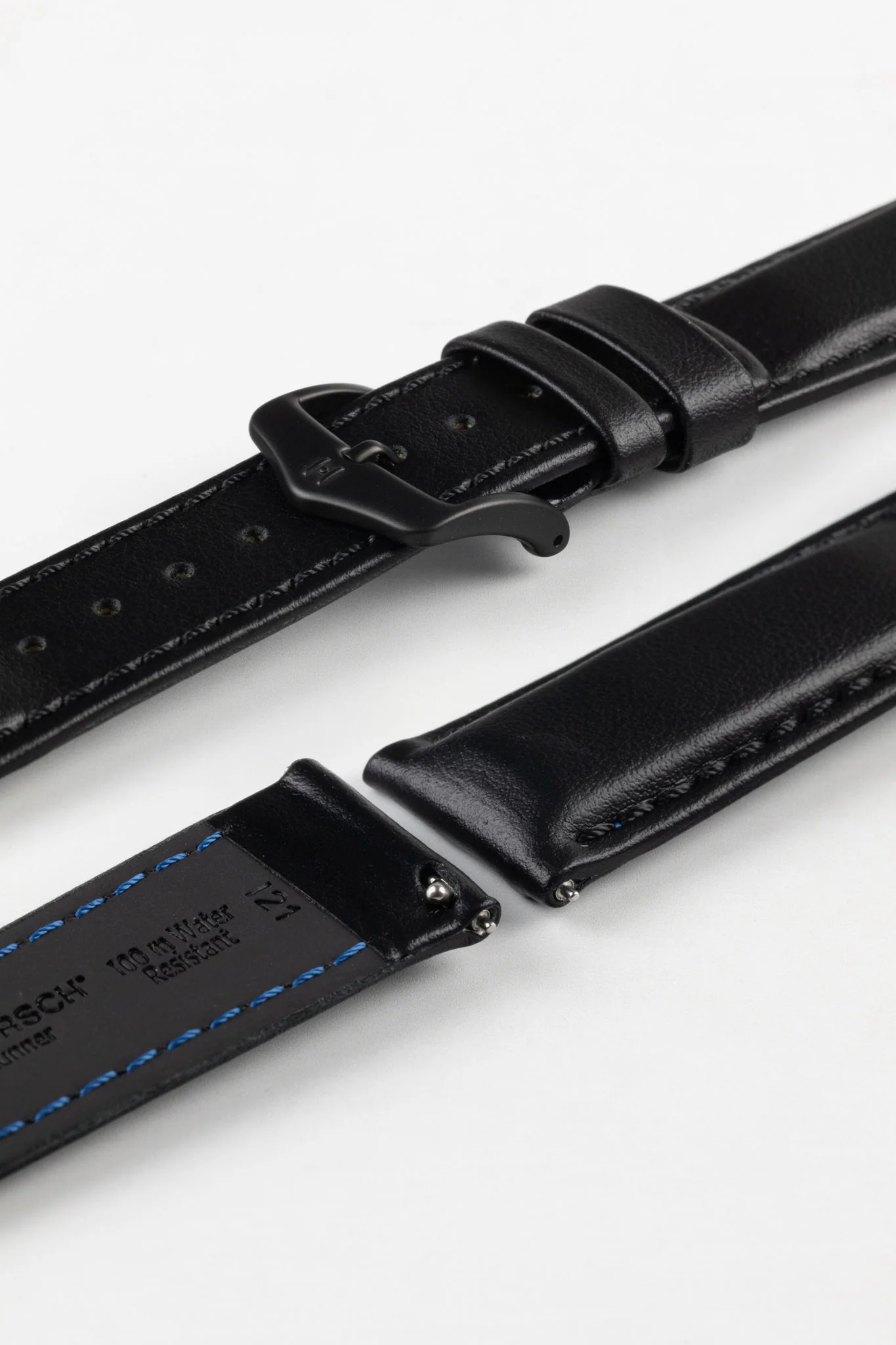 Hirsch RUNNER Water-Resistant Calf Leather Watch Strap in BLACK - Image 6
