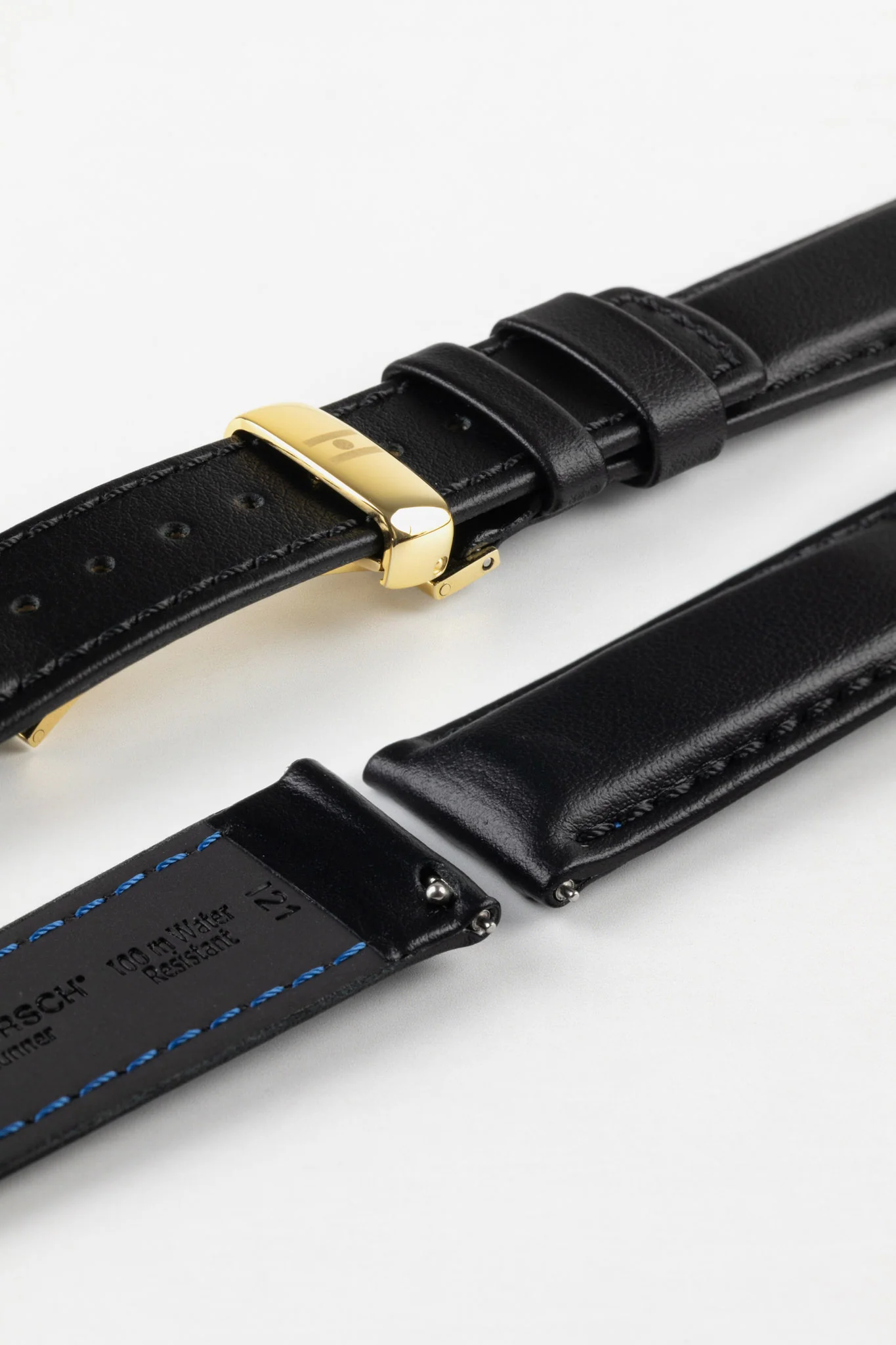 Hirsch RUNNER Water-Resistant Calf Leather Watch Strap in BLACK - Image 9