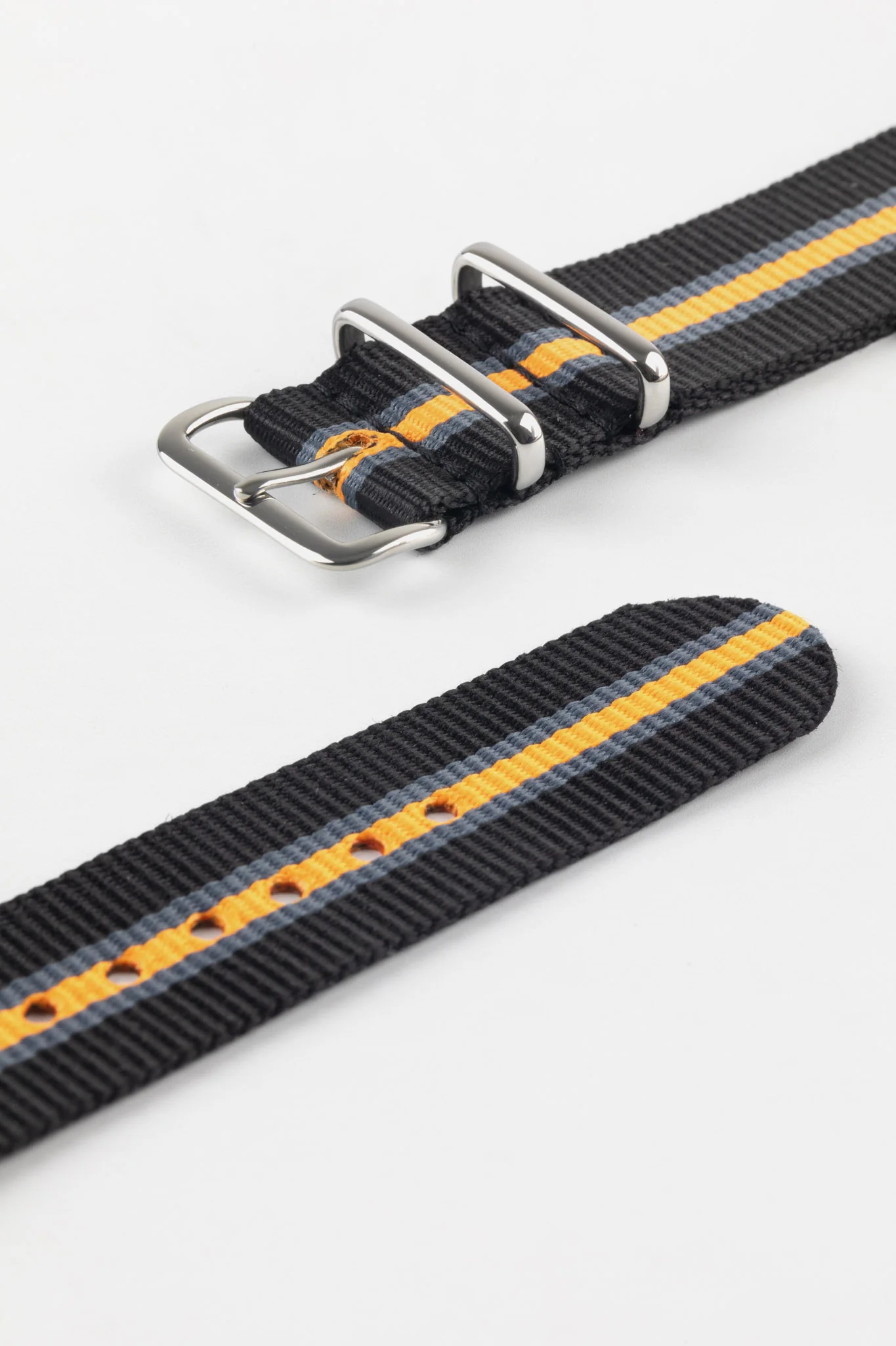 Hirsch RUSH Nylon One-Piece Watch Strap in BLACK / GREY / ORANGE - Image 3
