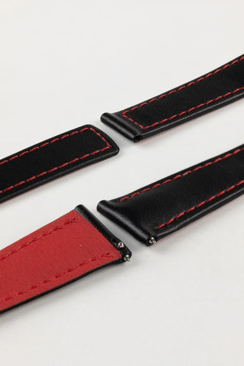 Hirsch SPEED Calfskin Deployment Watch Strap in BLACK/RED - Image 5