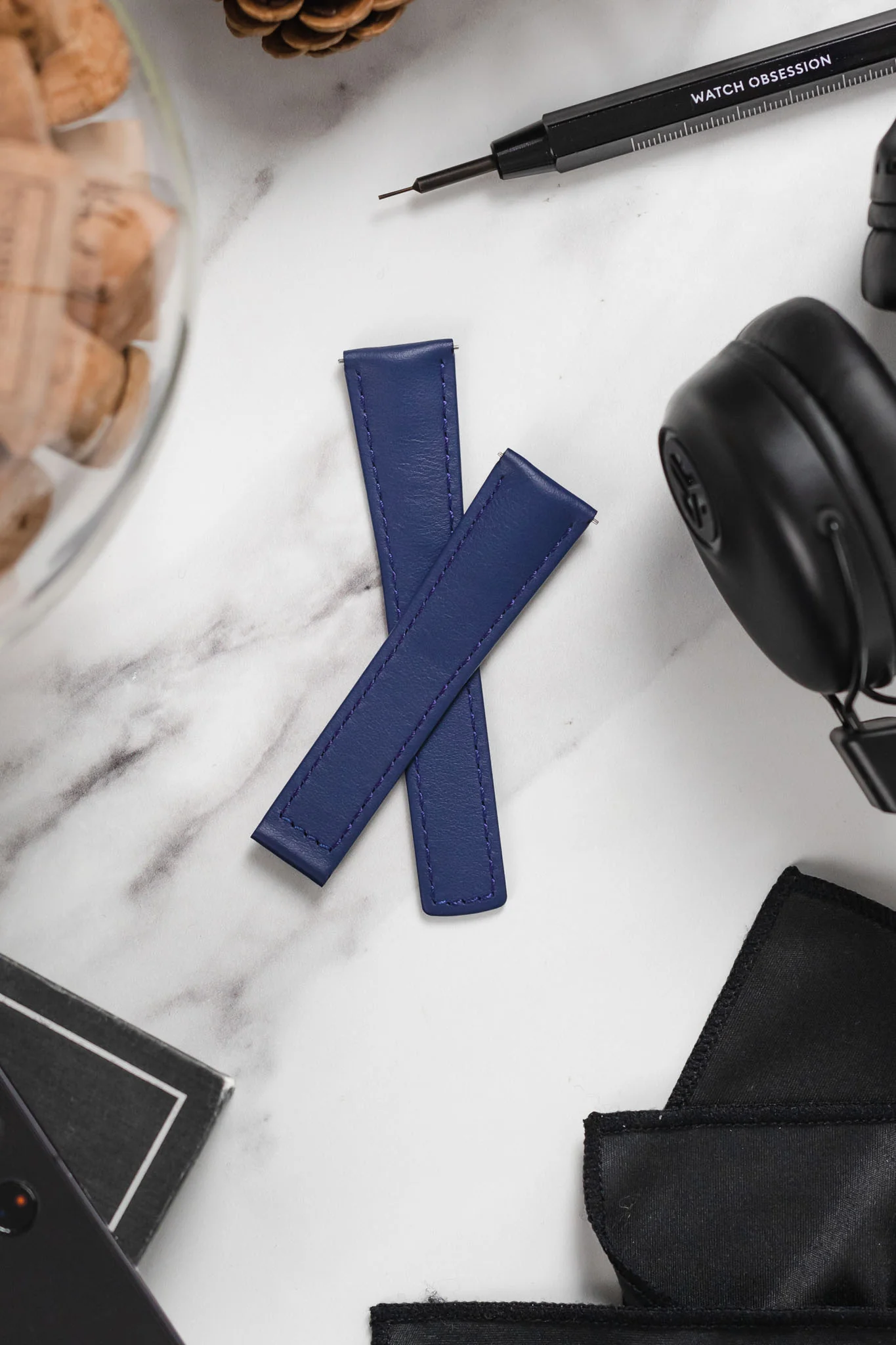Hirsch SPEED Calfskin Deployment Watch Strap in BLUE - Image 4