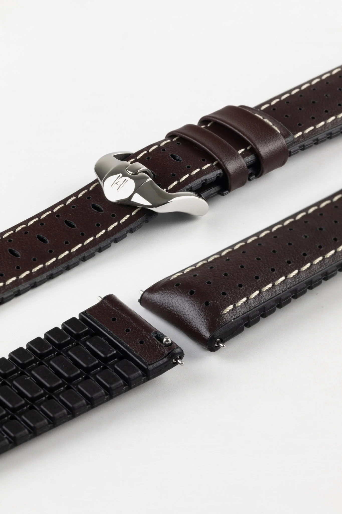 Hirsch TIGER Perforated Leather Performance Watch Strap in BROWN - Image 7