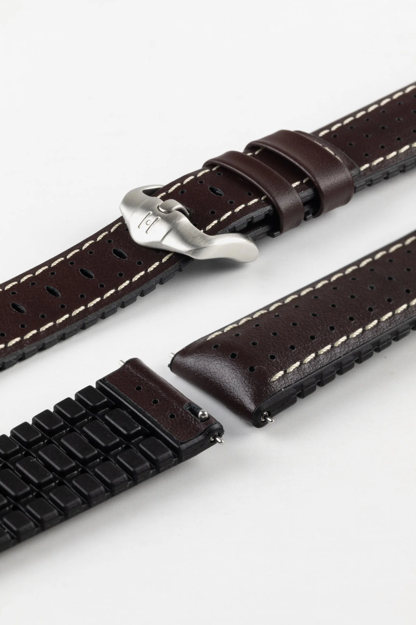 Hirsch TIGER Perforated Leather Performance Watch Strap in BROWN - Image 9