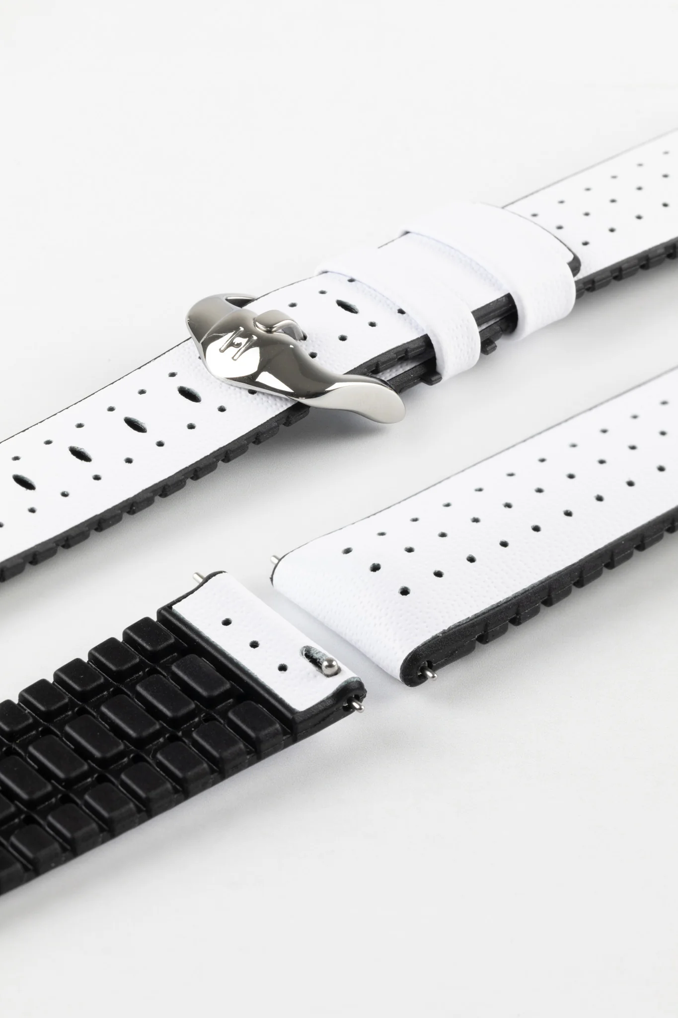 Hirsch TIGER Perforated Leather Performance Watch Strap in WHITE - Image 7