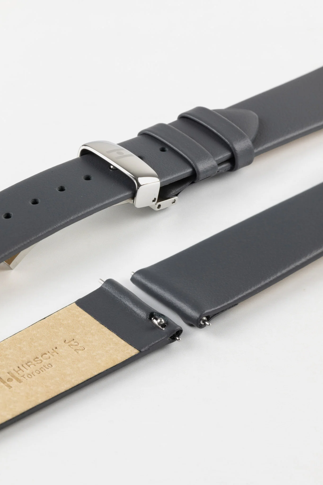 Hirsch TORONTO Quick-Release Fine-Grained Leather Watch Strap in GREY - Image 9