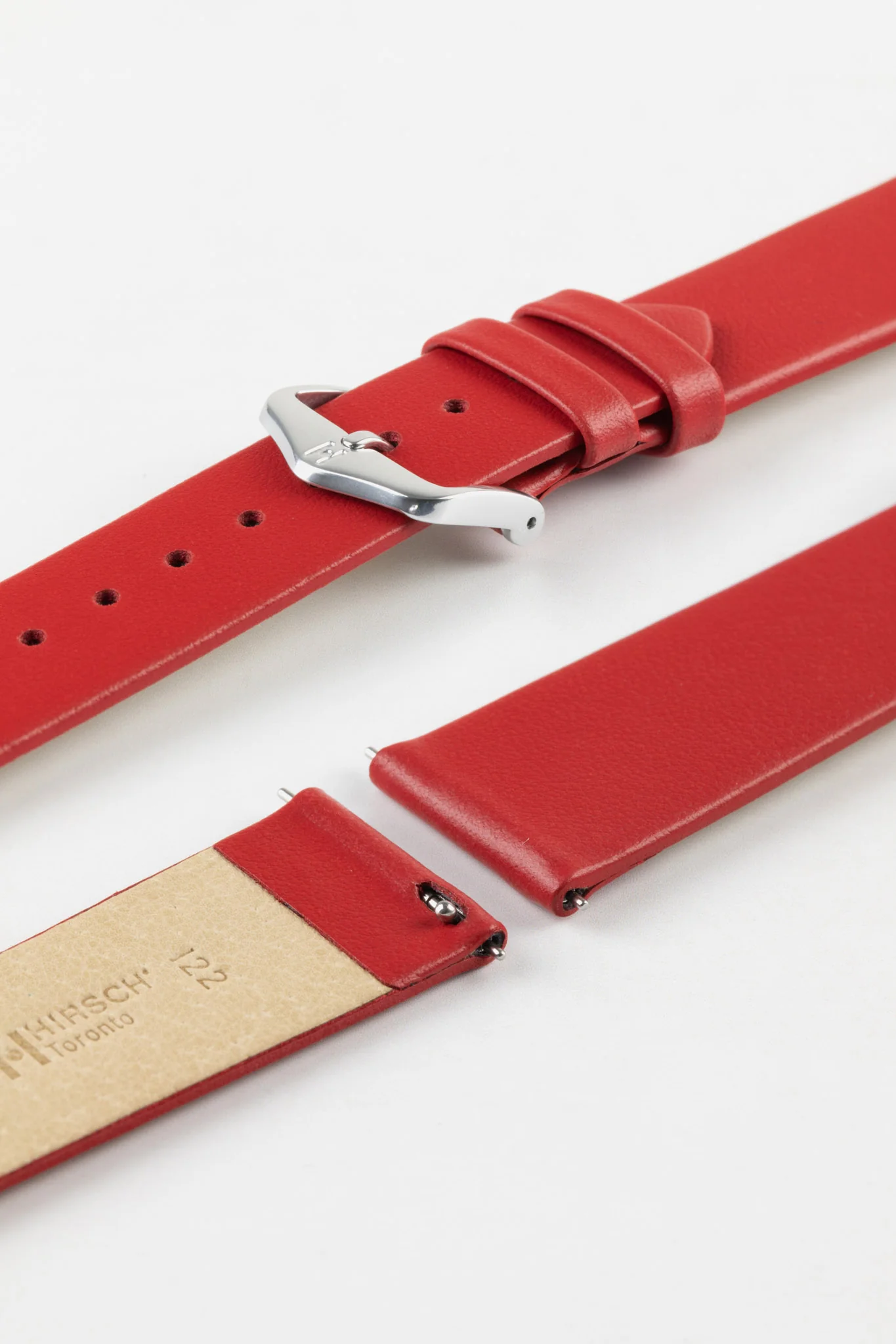 Hirsch TORONTO Quick-Release Fine-Grained Leather Watch Strap in RED - Image 7