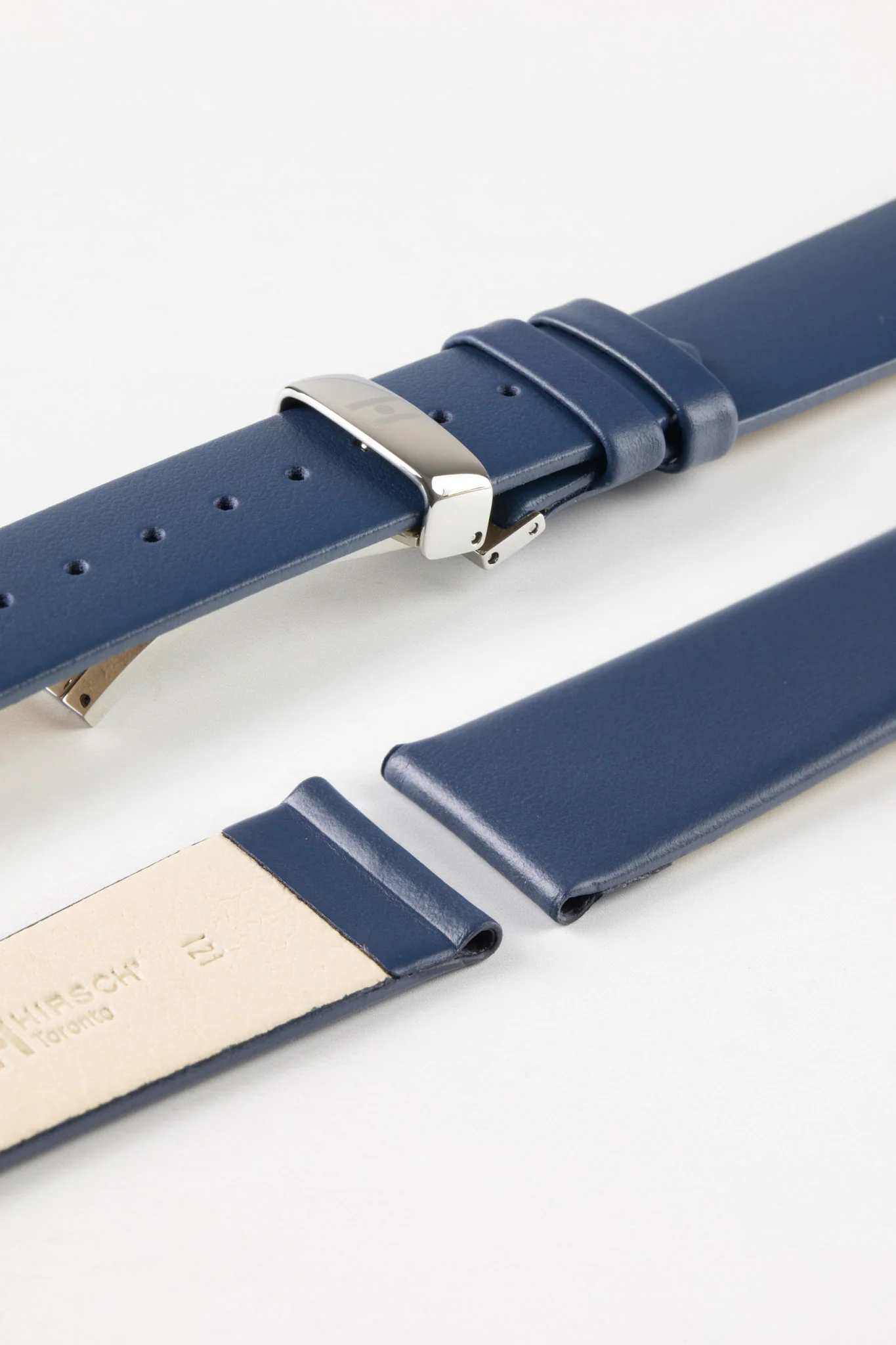 Hirsch TORONTO NQR Fine-Grained Leather Watch Strap in BLUE - Image 9