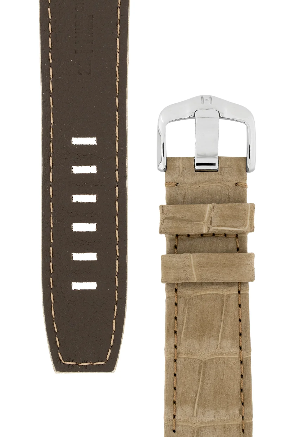 Hirsch TRITONE Nubuck Alligator Leather Watch Strap in BEIGE - Image 3