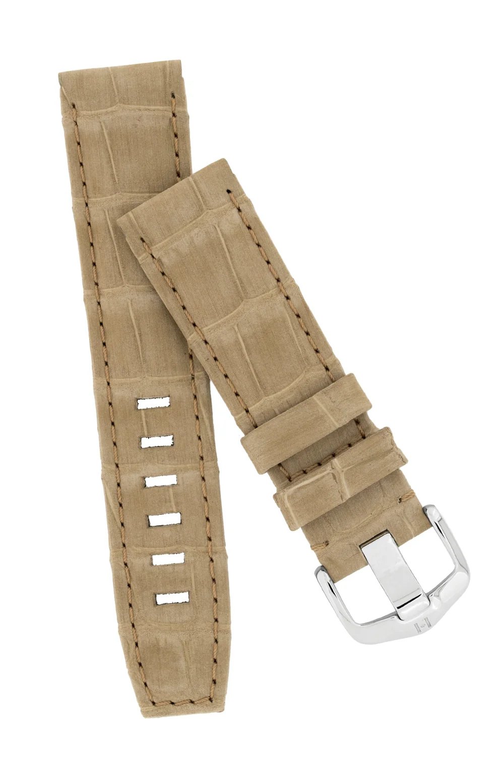 Hirsch TRITONE Nubuck Alligator Leather Watch Strap in BEIGE - Image 4