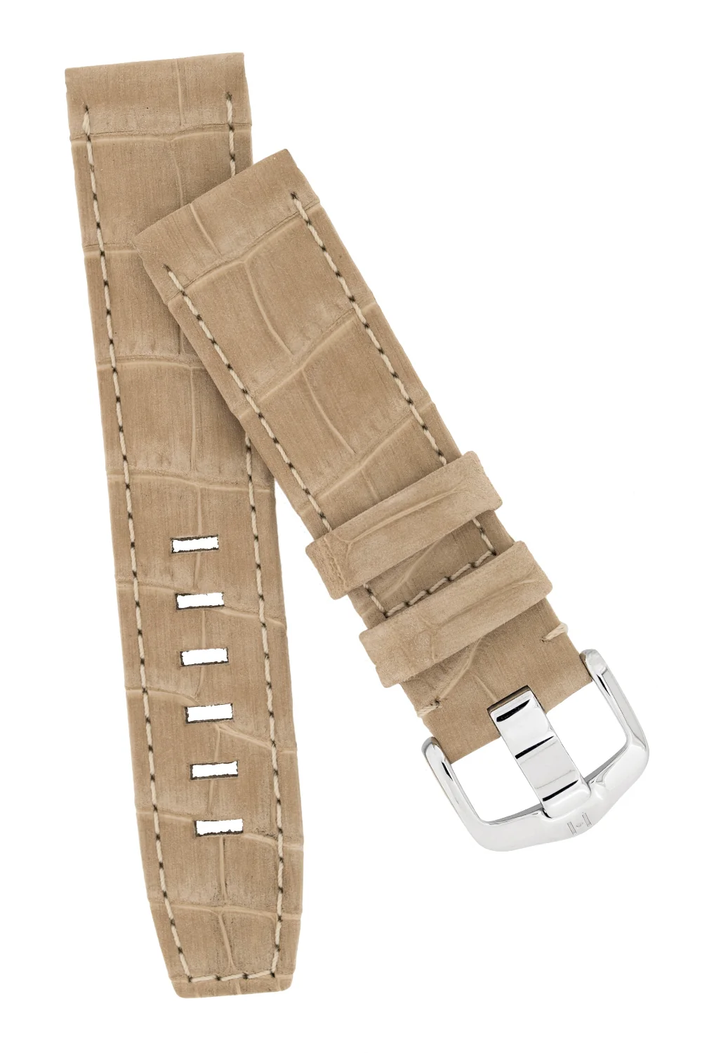 Hirsch TRITONE Nubuck Alligator Leather Watch Strap in BEIGE with WHITE Stitching - Image 4