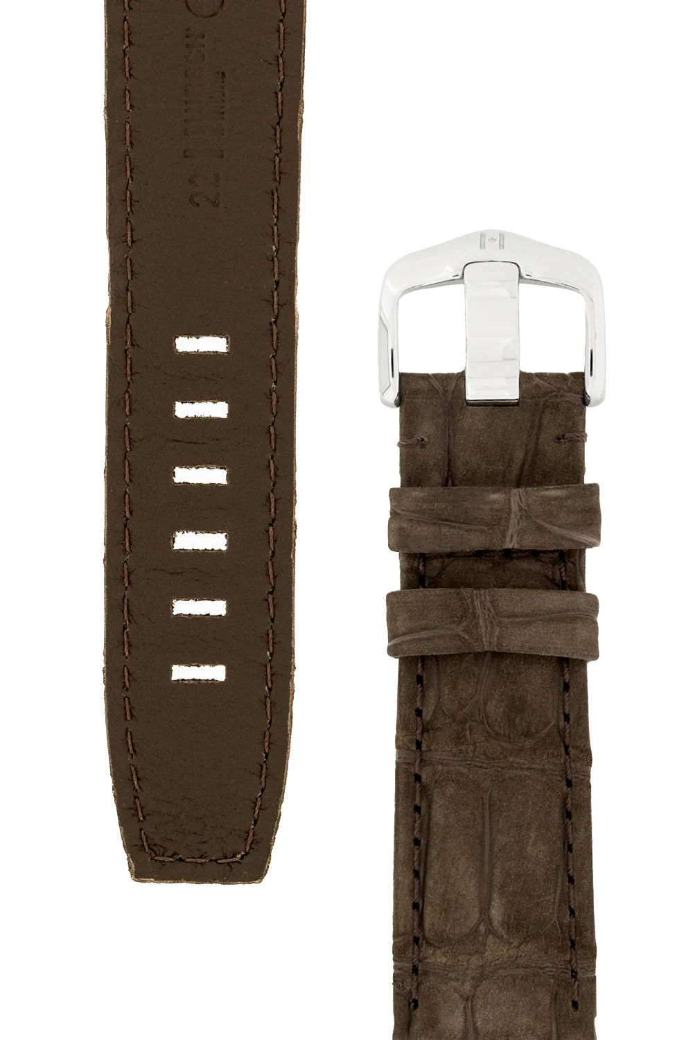 Hirsch TRITONE Nubuck Alligator Leather Watch Strap in BROWN - Image 3