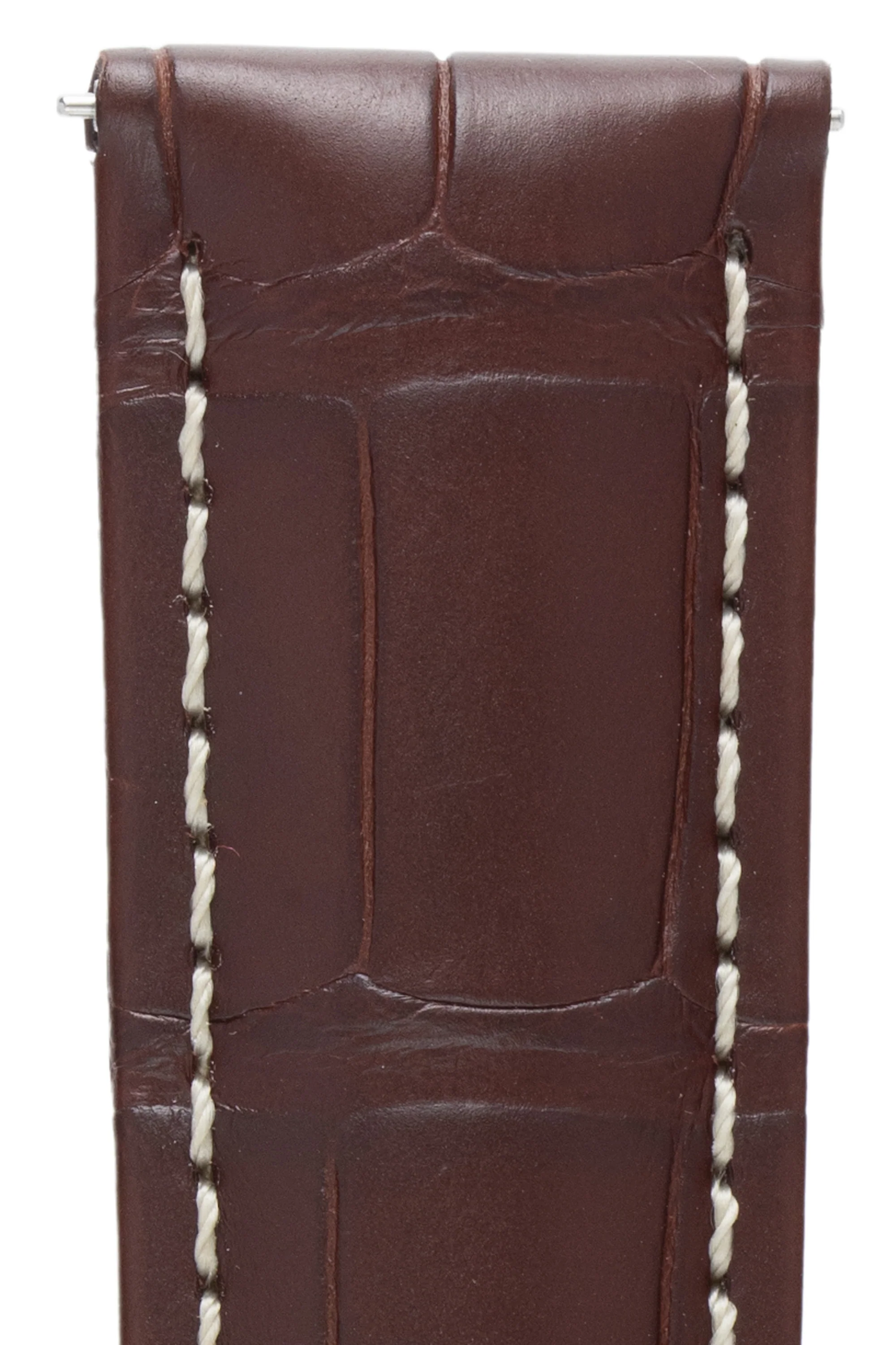 Hirsch TRITONE Padded Alligator Leather Watch Strap in BROWN With WHITE Stitching - Image 2