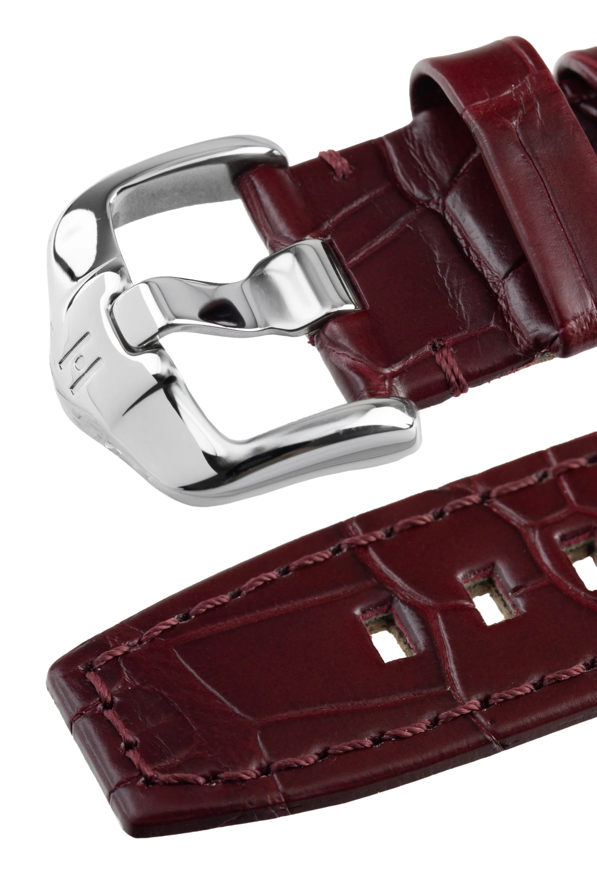 Hirsch TRITONE Padded Alligator Leather Watch Strap in BURGUNDY - Image 5